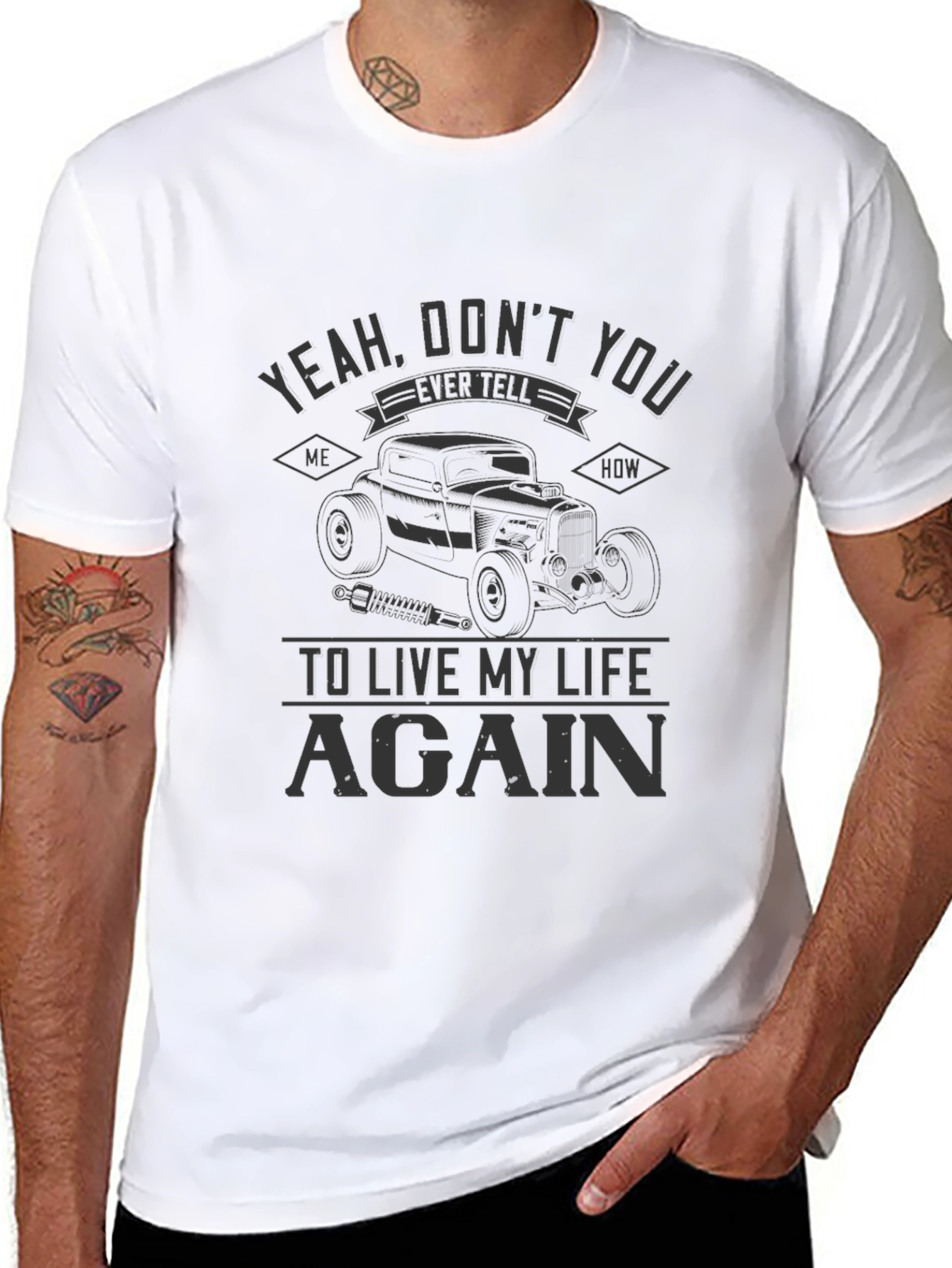 Camiseta Negra Live My Life Again Coche Clásico