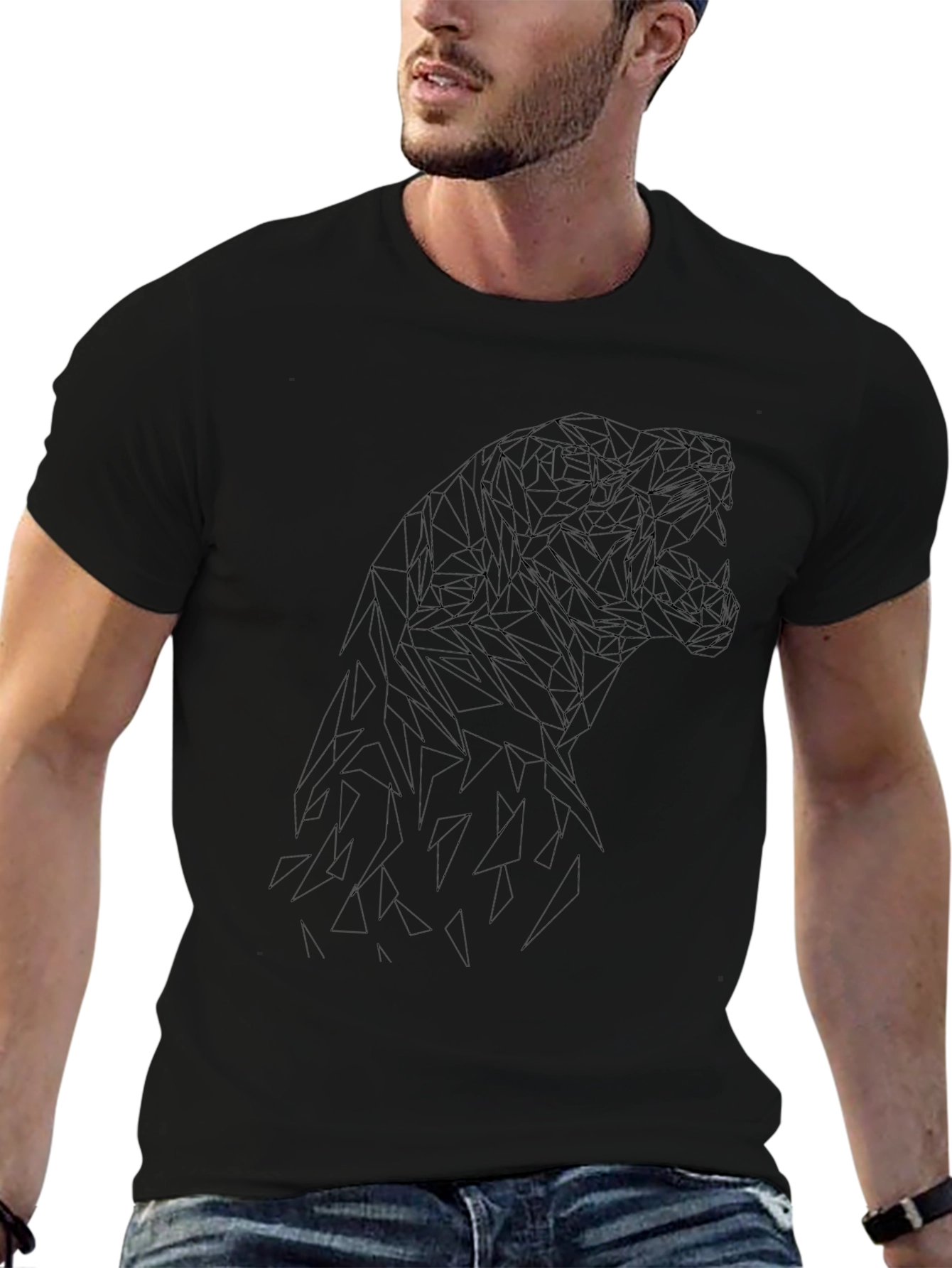 Camiseta Negra Hombre Diseño Geométrico Dinosaurio