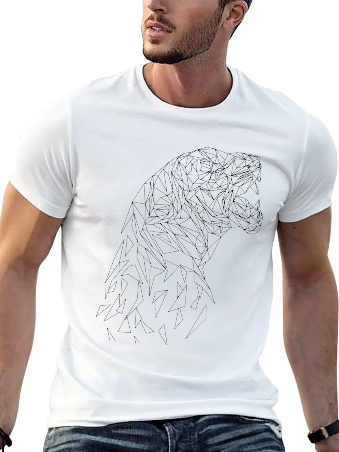 Camiseta Negra Hombre Diseño Geométrico Dinosaurio