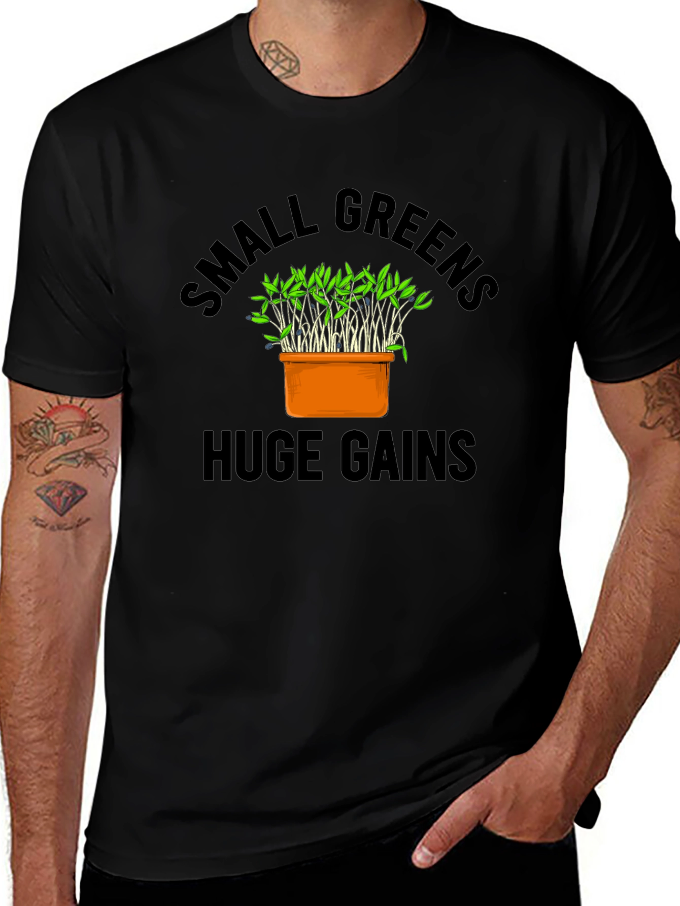 Camiseta Negra Small Greens Huge Gains Hombre