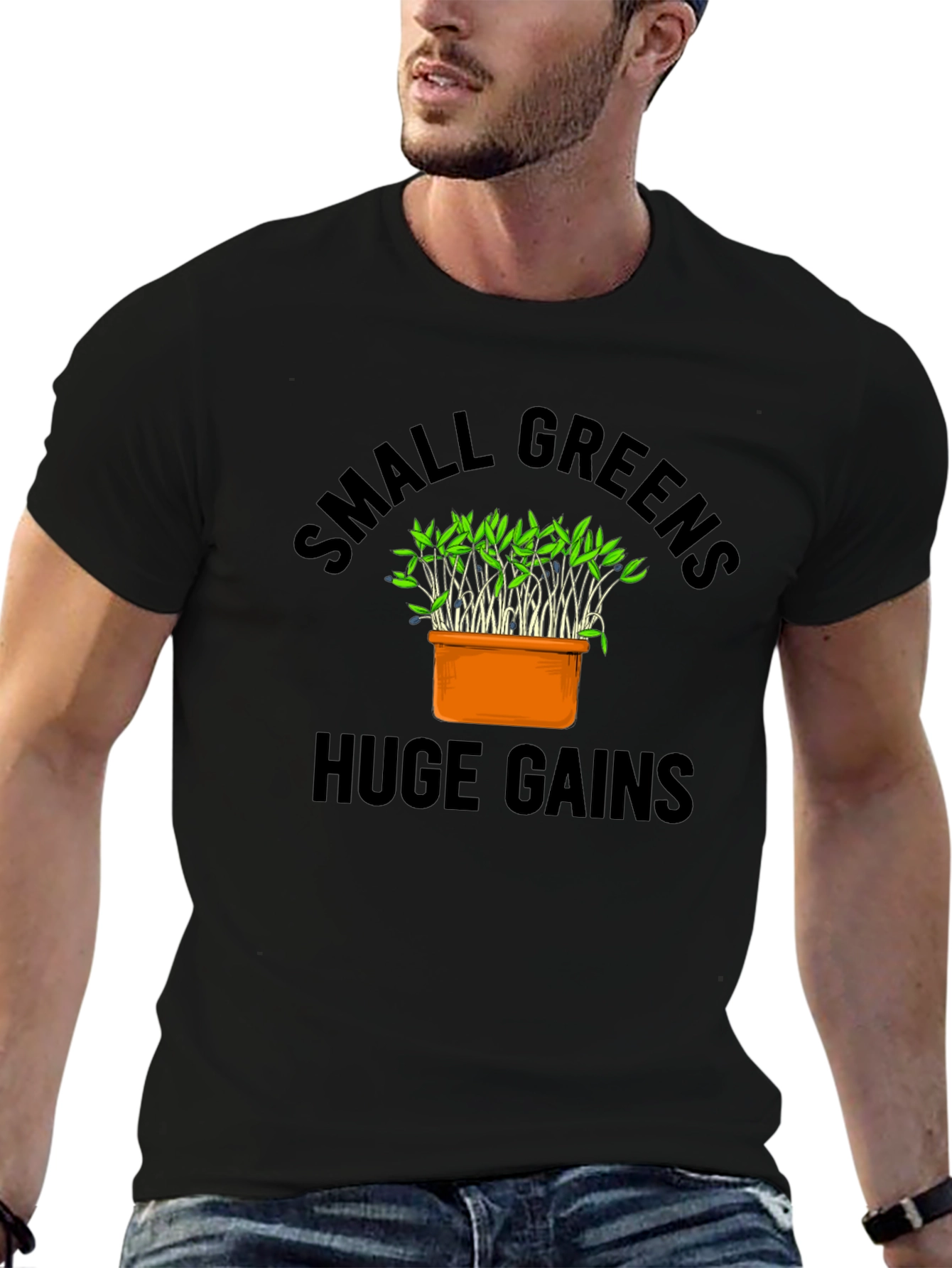 Camiseta Negra Small Greens Huge Gains Hombre