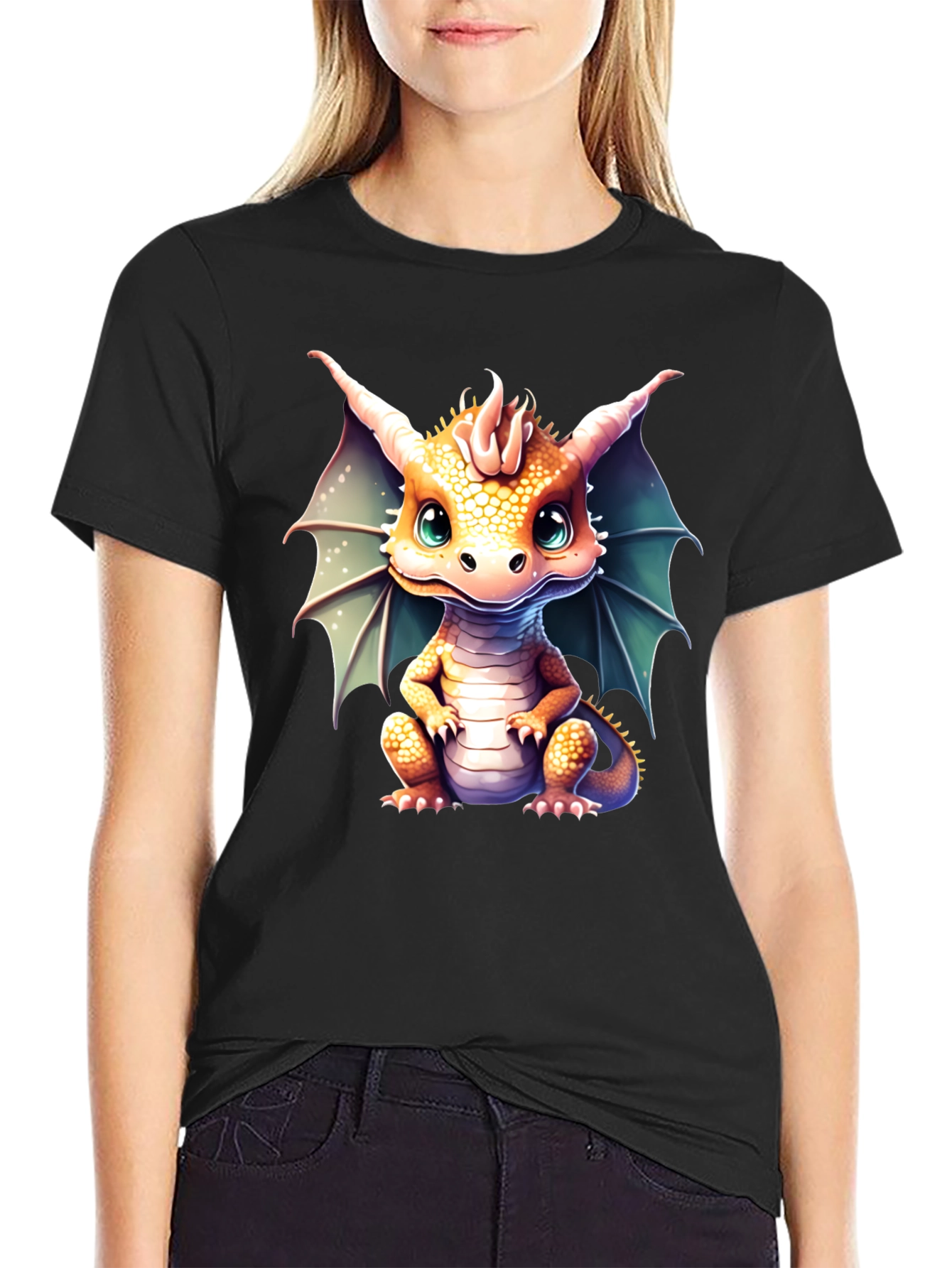 Camiseta Negra con Estampado de Dragón Bebé