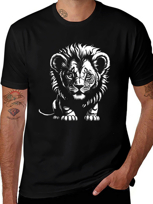 Camiseta Negra con Diseño de León para Hombre