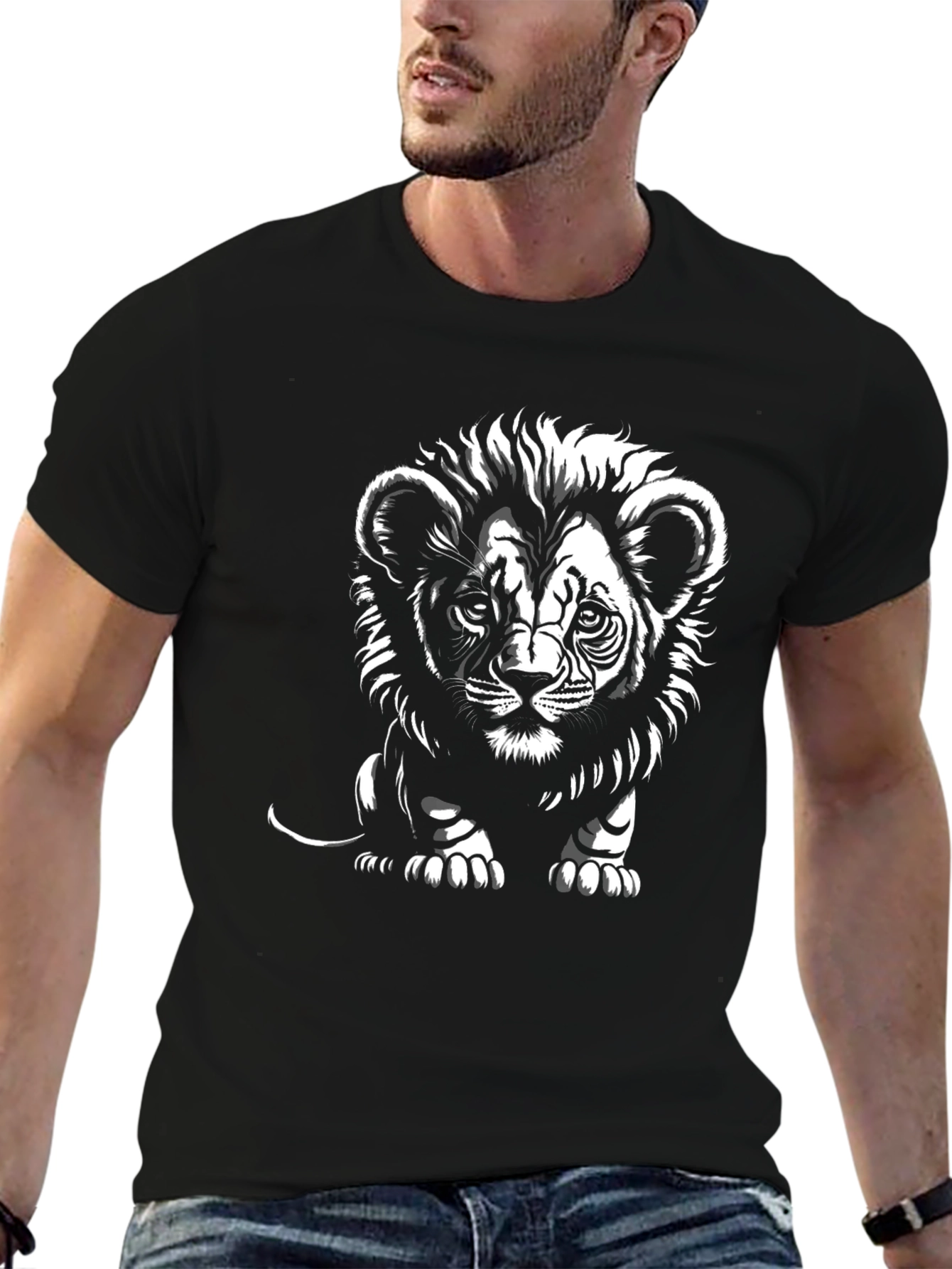 Camiseta Negra con Diseño de León para Hombre