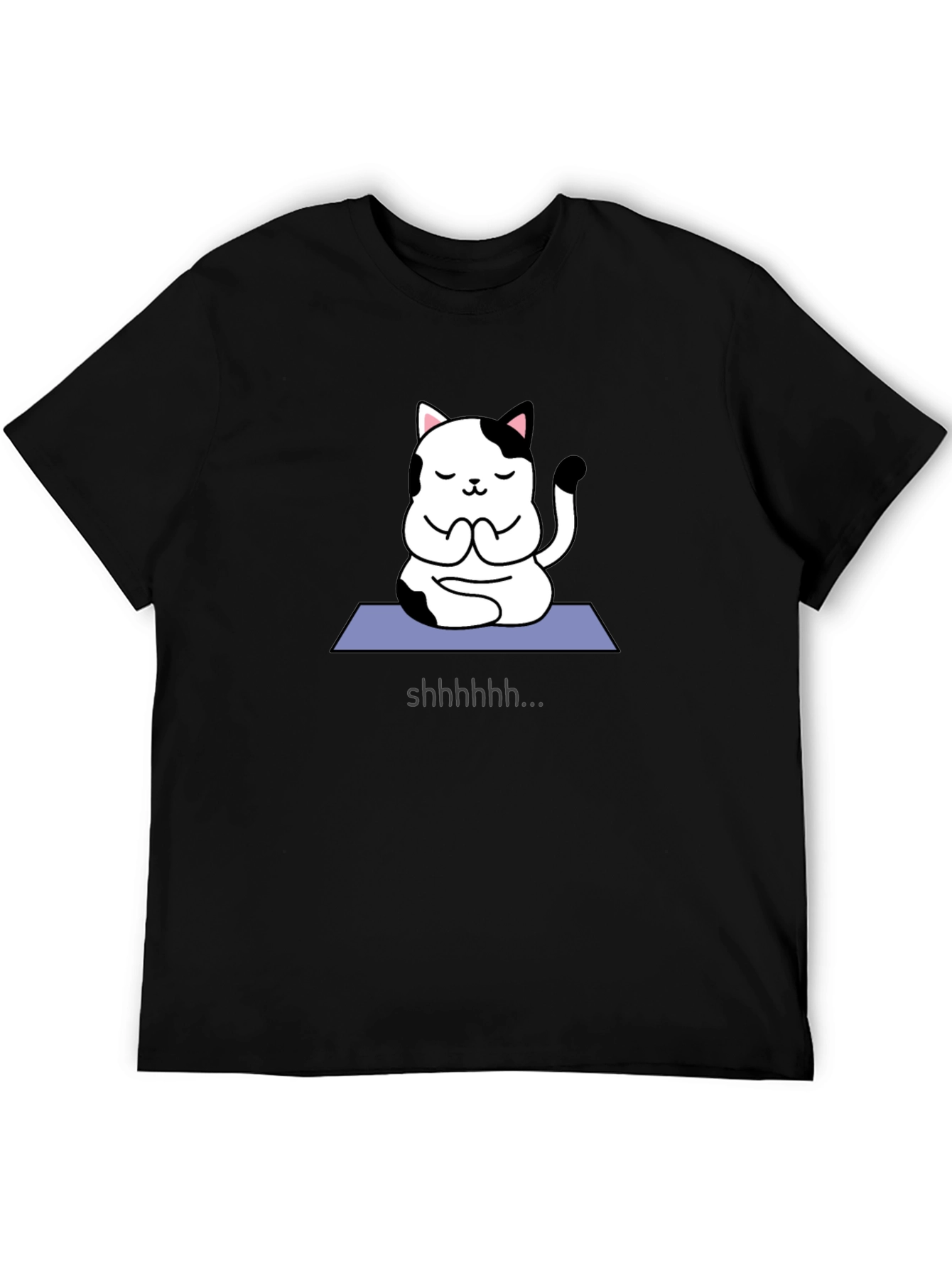 Camiseta Negra con Gato Yoga Silencioso