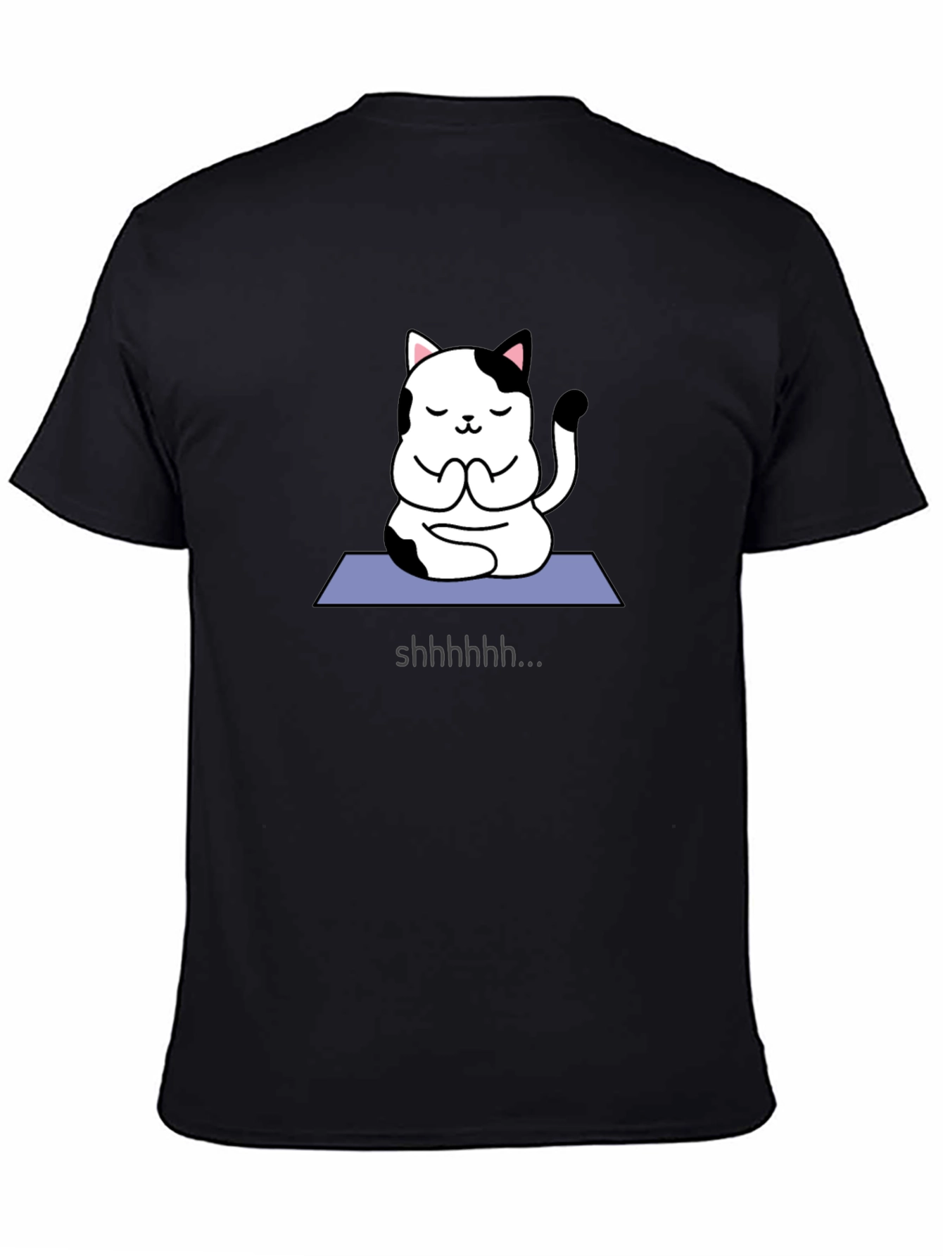 Camiseta Negra con Gato Yoga Silencioso