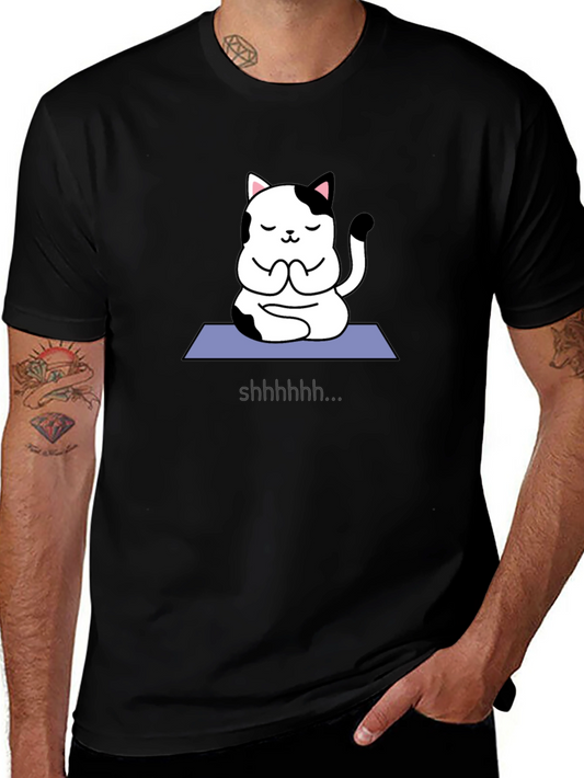 Camiseta Negra con Gato Yoga Silencioso