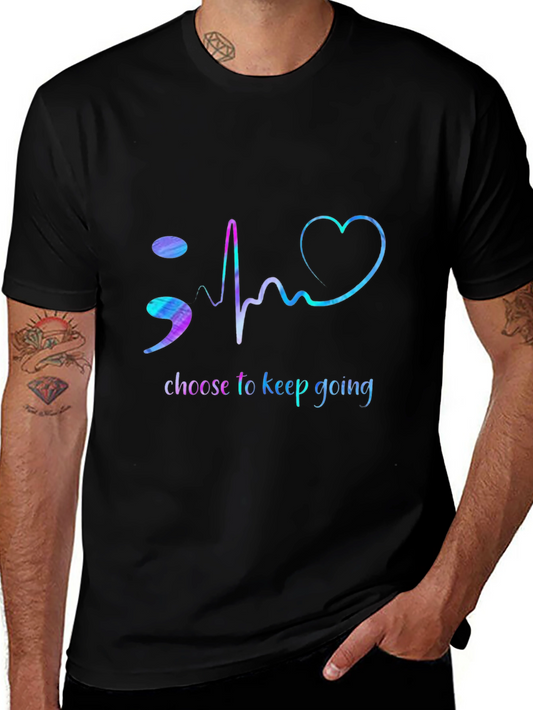 Camiseta Negra con Diseño de Punto y Coma Corazón Sigue Adelante