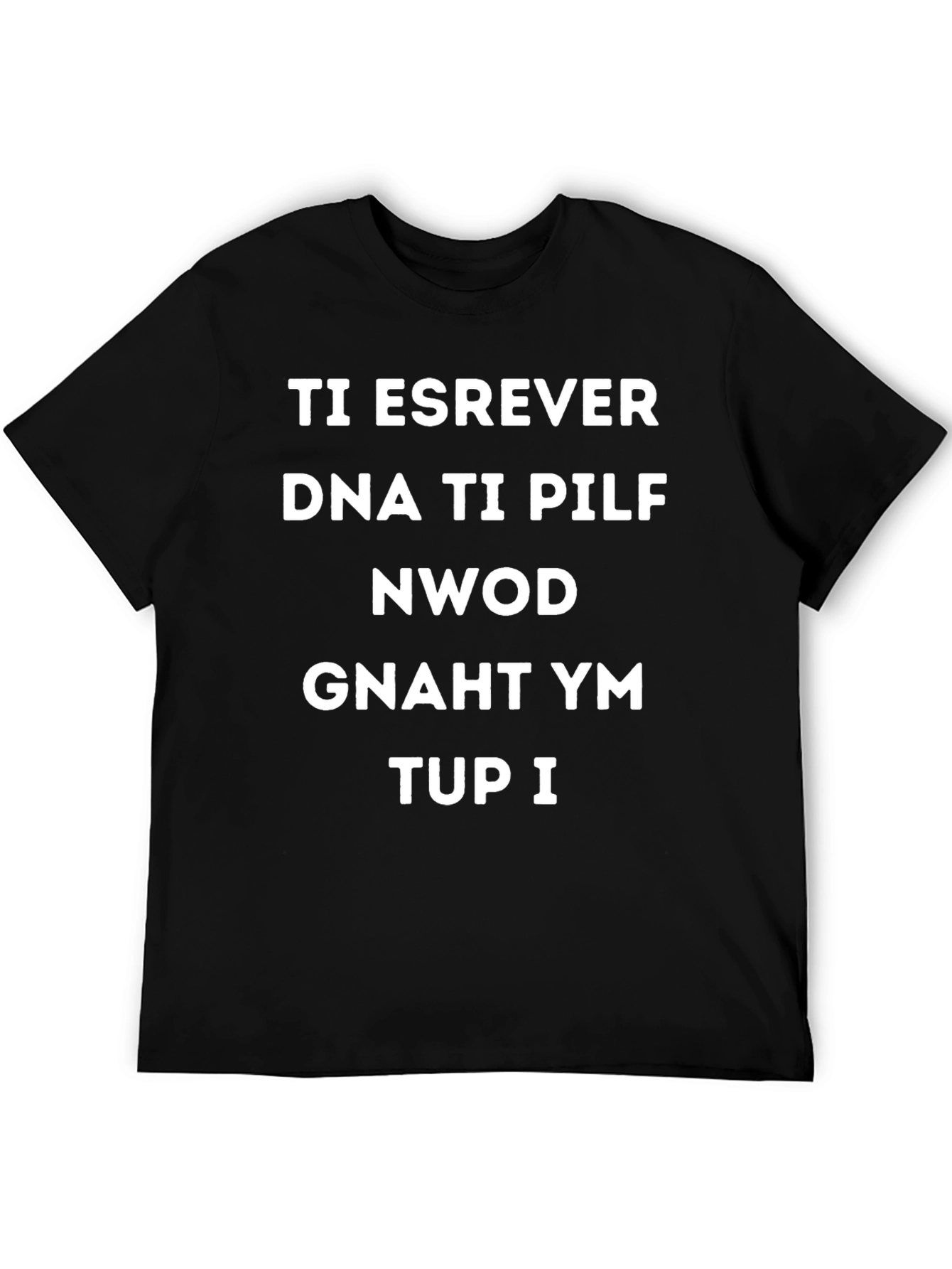 Camiseta Negra con Texto Invertido Divertida