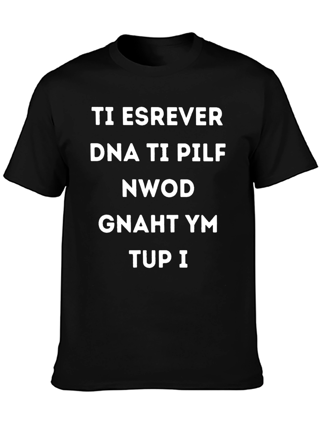 Camiseta Negra con Texto Invertido Divertida