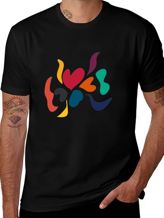 Camiseta Negra con Diseño Abstracto de Corazones