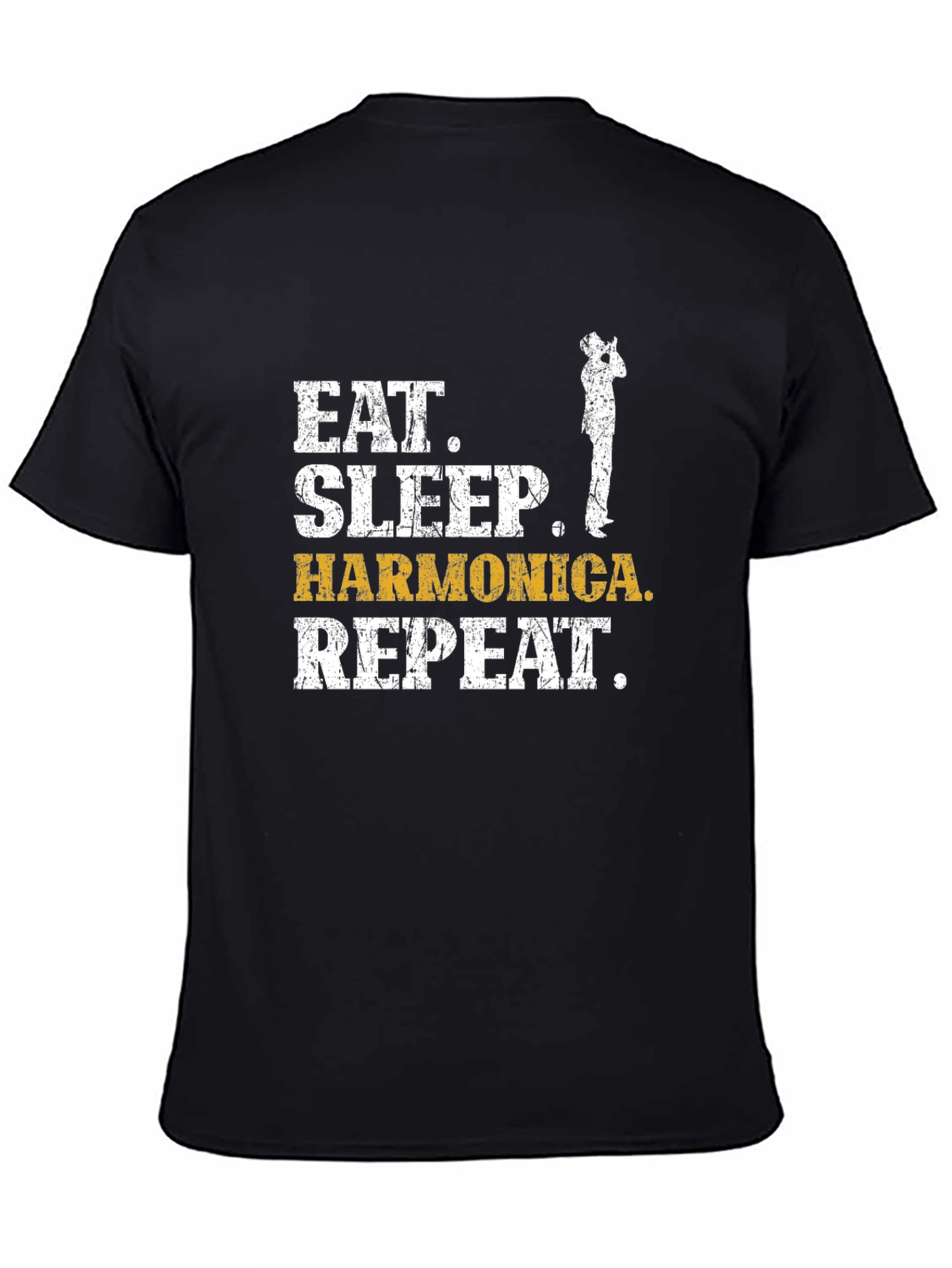 Camiseta Negra: Come Duerme Armónica Repite