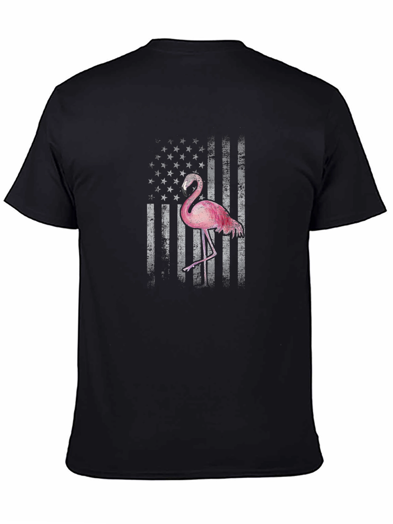 Camiseta Negra con Estampado de Bandera y Flamenco