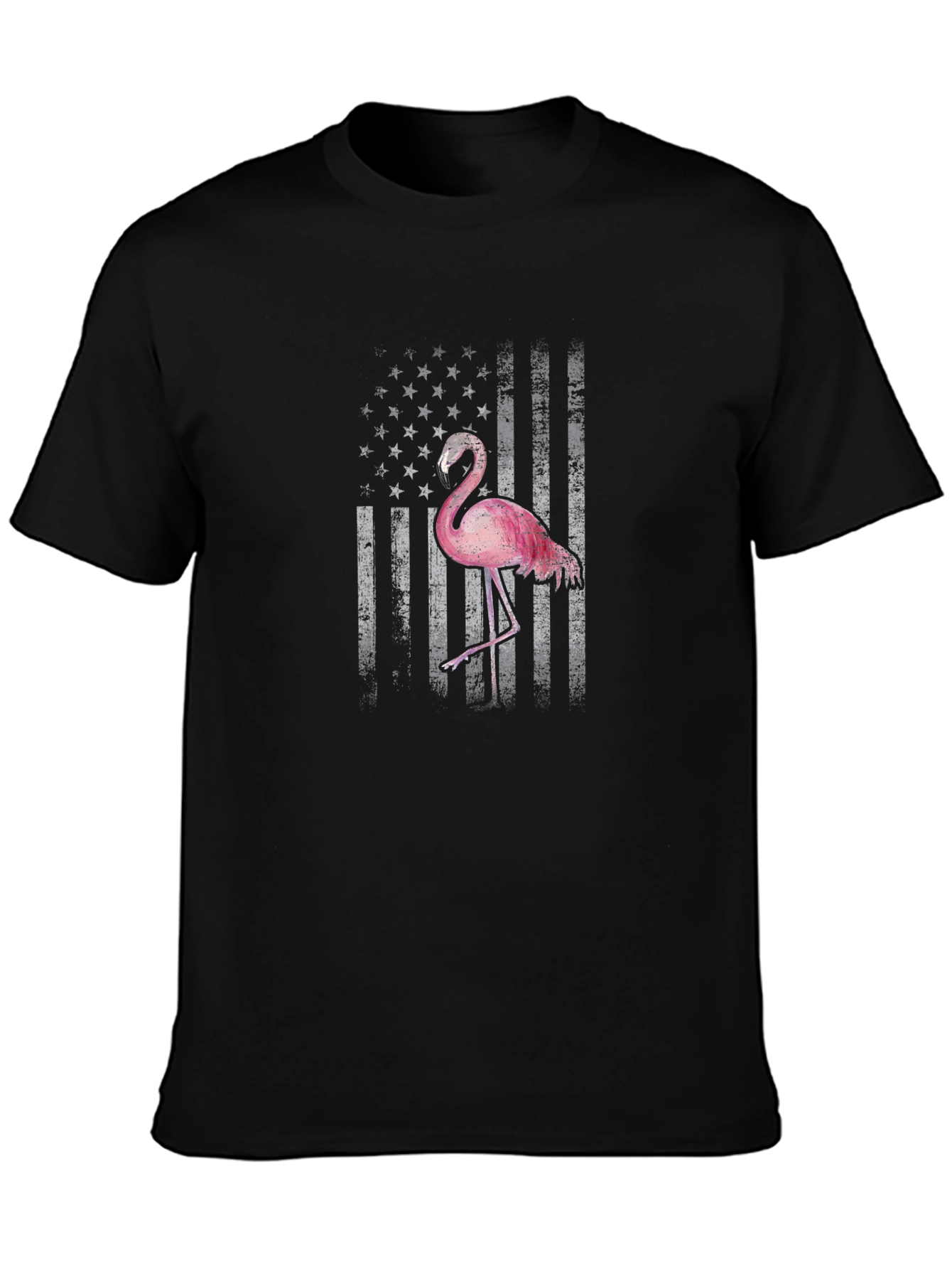 Camiseta Negra con Estampado de Bandera y Flamenco