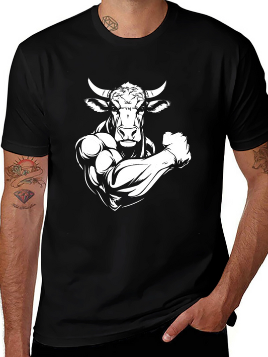 Camiseta Negra Toro Musculoso con Cuernos