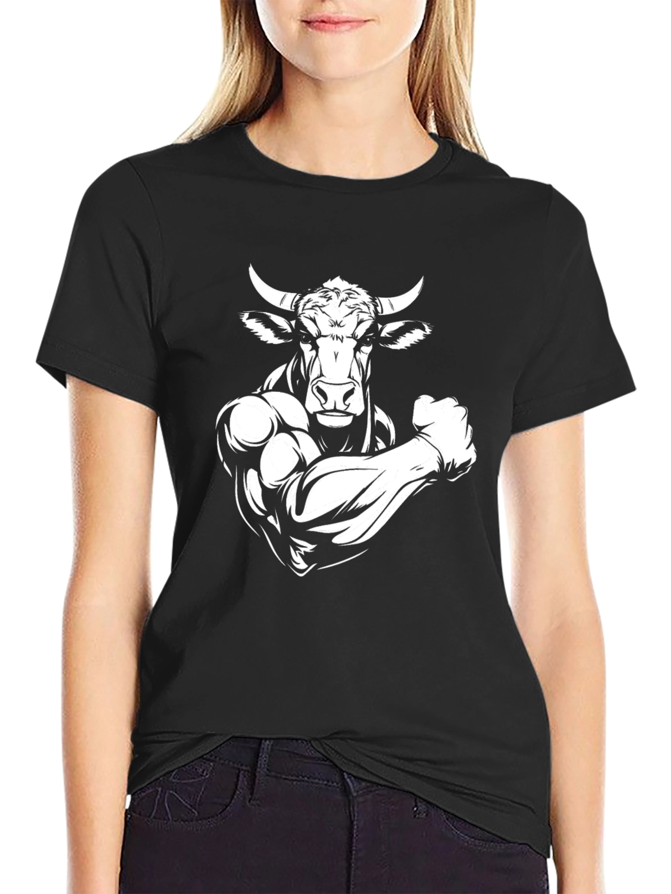 Camiseta Negra Toro Musculoso con Cuernos