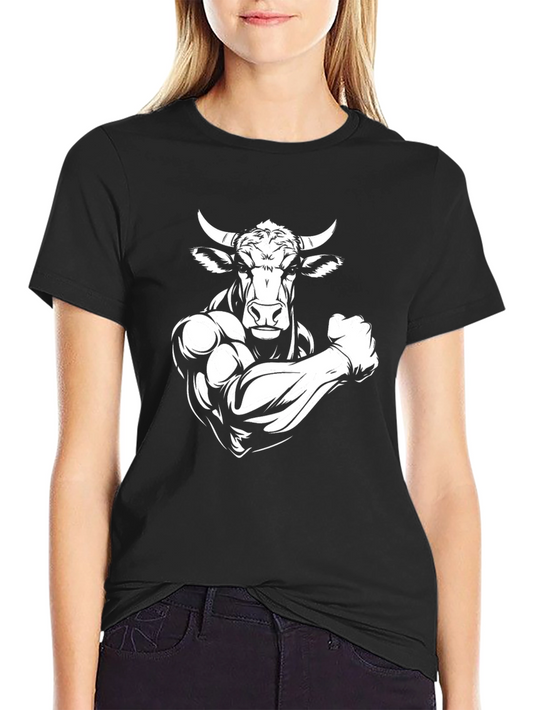Camiseta Negra Toro Musculoso con Cuernos