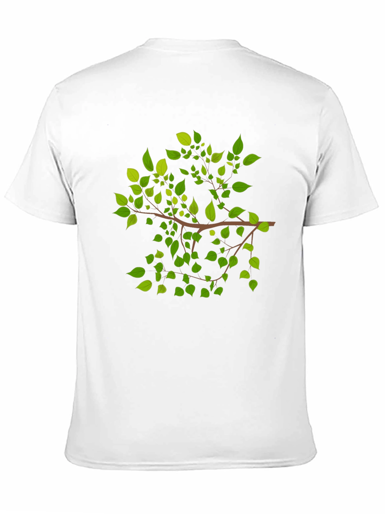 Camiseta Negra con Diseño de Rama y Hojas Verdes