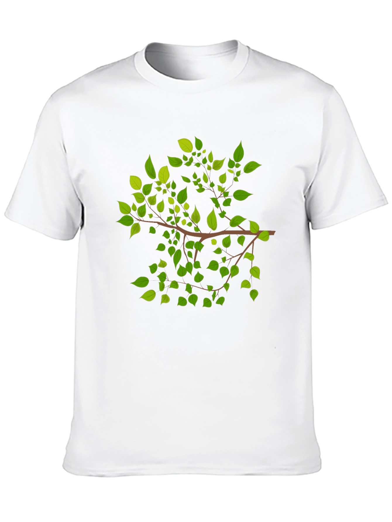 Camiseta Negra con Diseño de Rama y Hojas Verdes