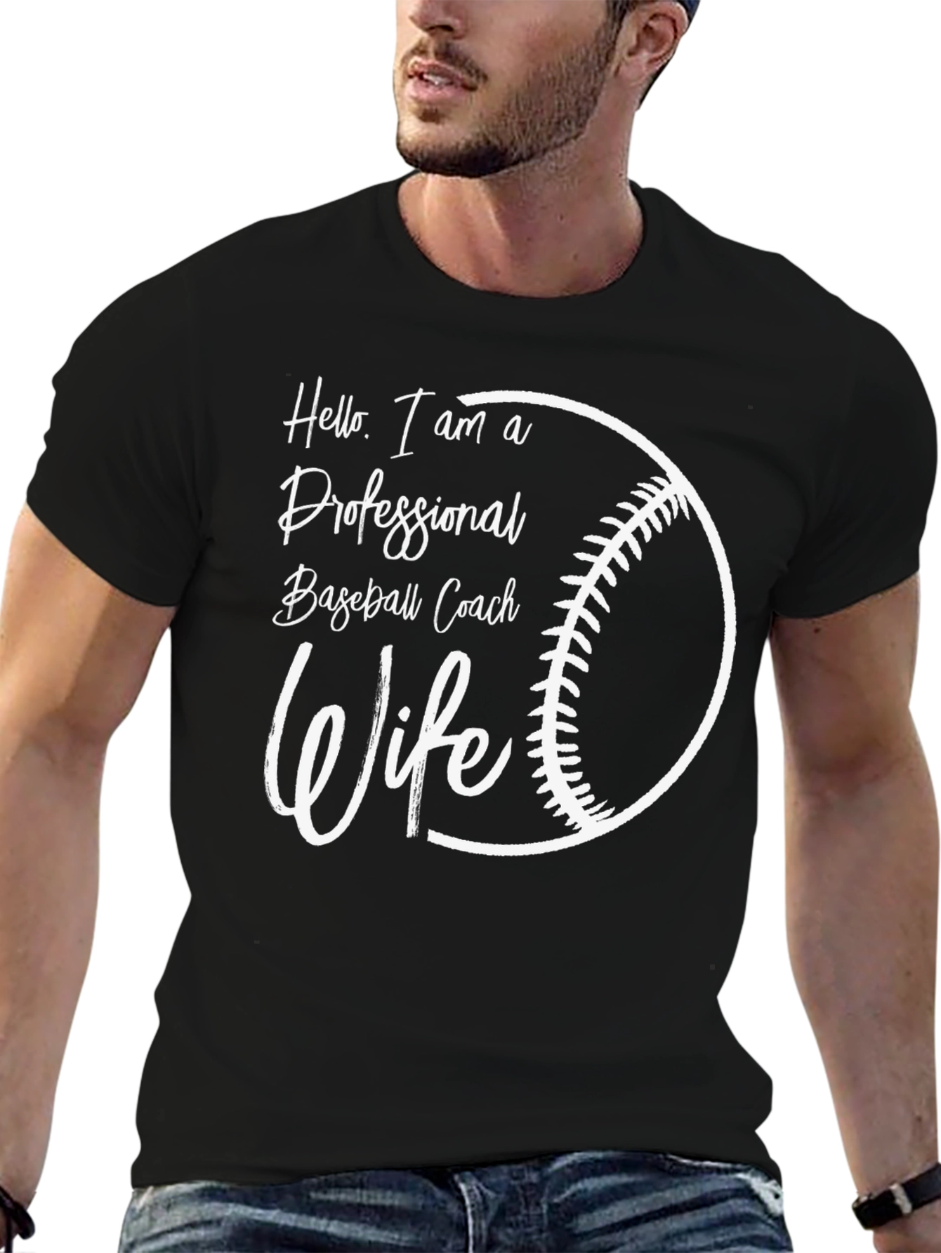 Camiseta Negra Esposa de Entrenador de Béisbol Profesional