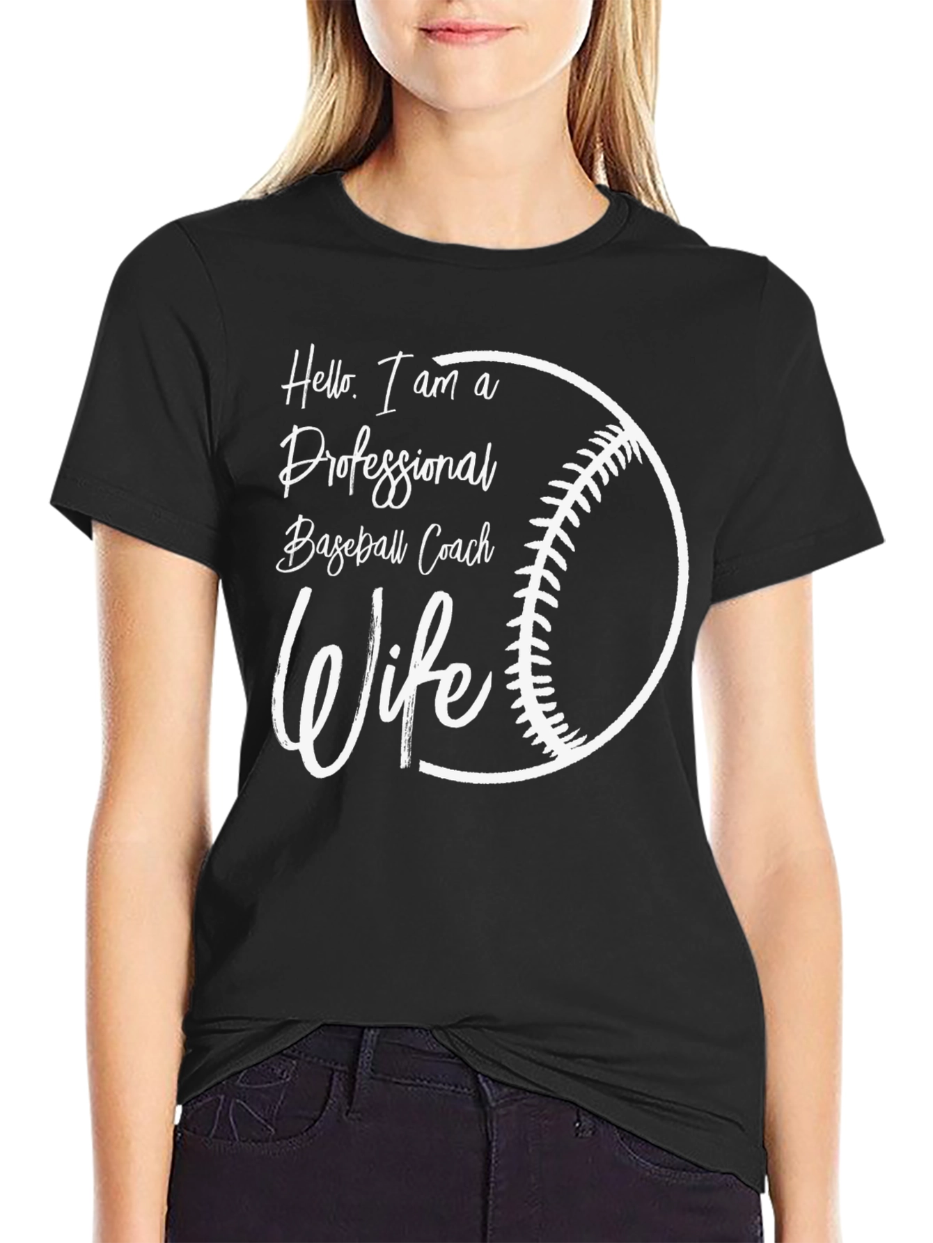 Camiseta Negra Esposa de Entrenador de Béisbol Profesional