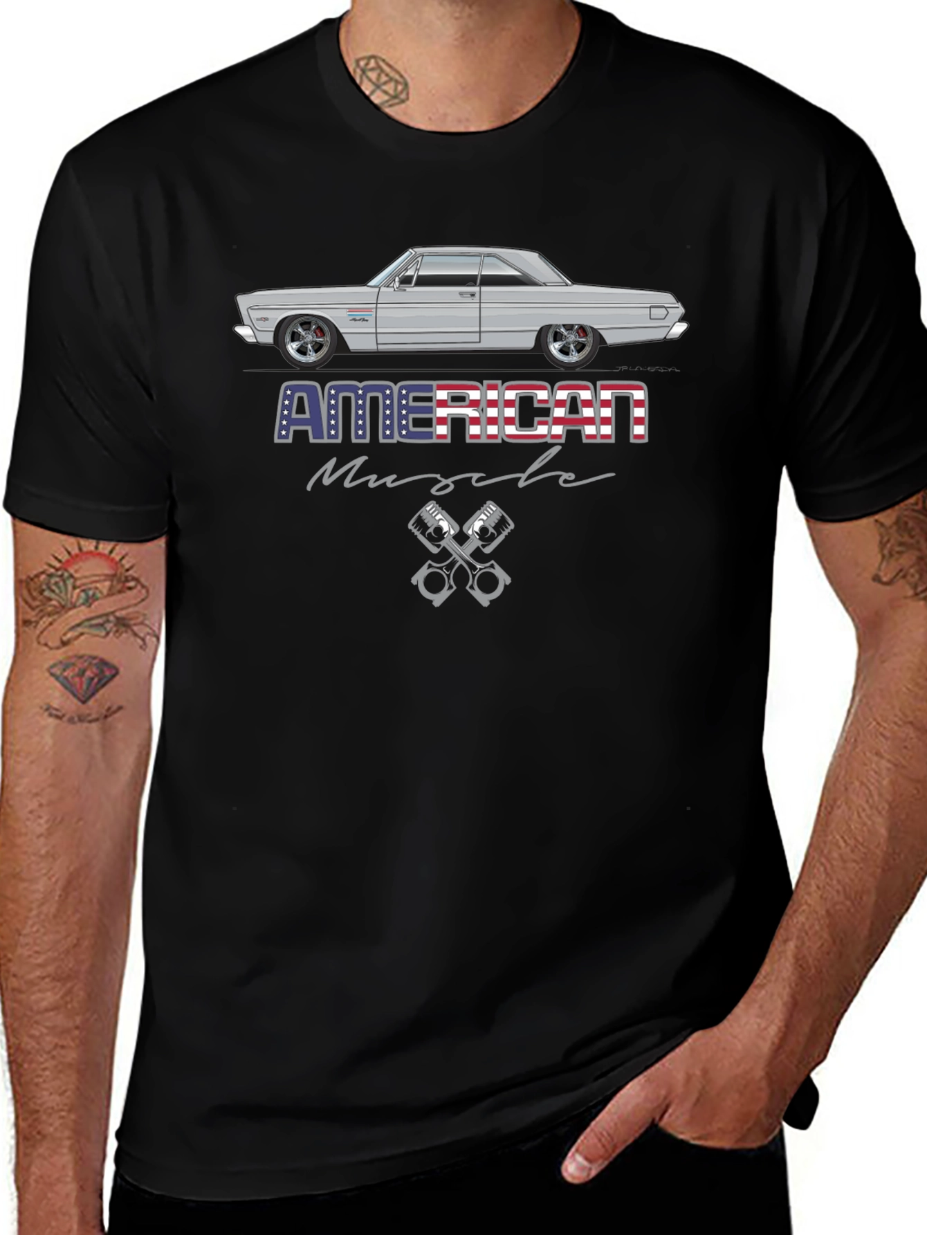 Camiseta Negra American Muscle con Coche Clásico