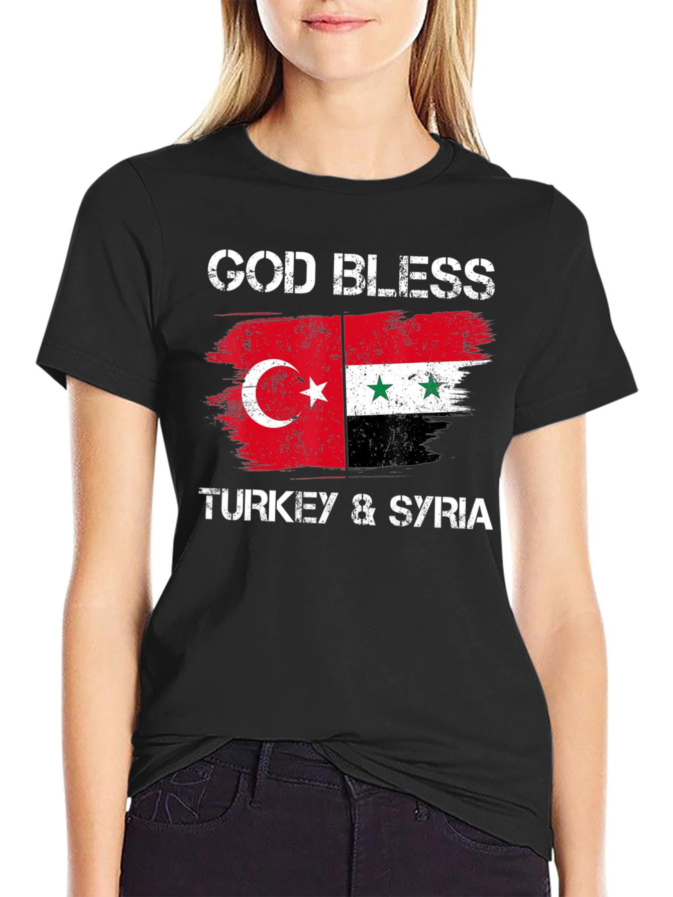 Camiseta Negra: God Bless Turkey & Syria