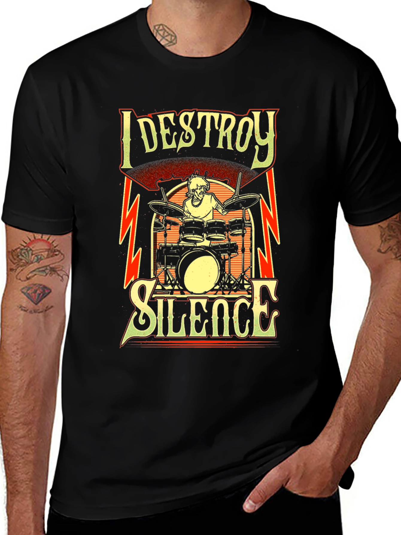 Camiseta Negra con Diseño de Batería I Destroy Silence