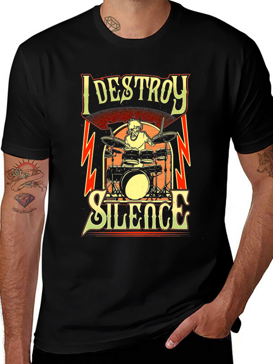 Camiseta Negra con Diseño de Batería I Destroy Silence