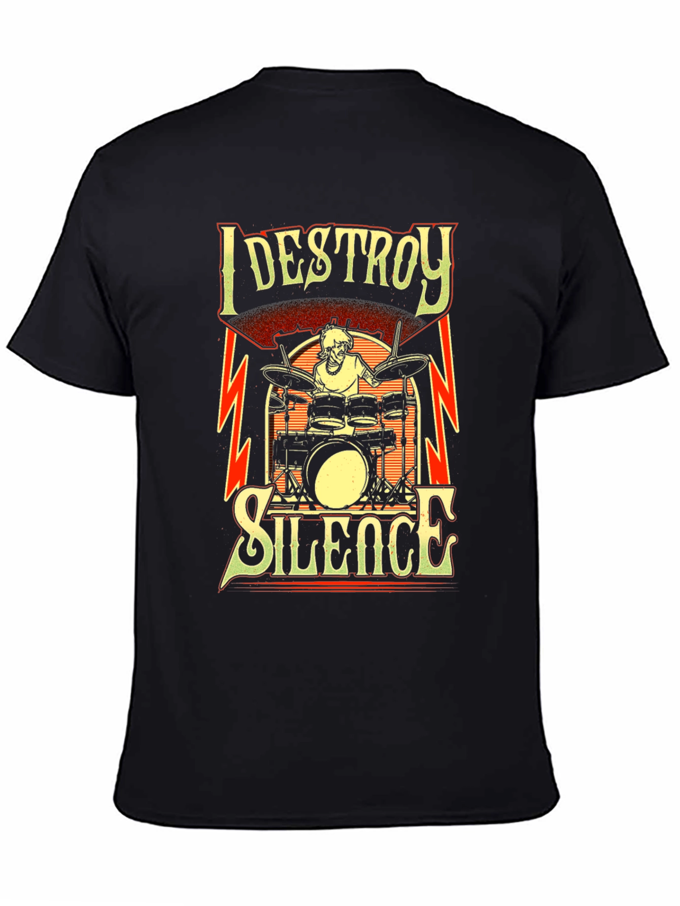 Camiseta Negra con Diseño de Batería I Destroy Silence