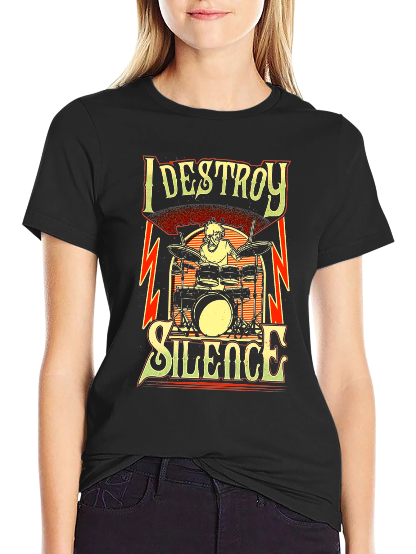 Camiseta Negra con Diseño de Batería I Destroy Silence