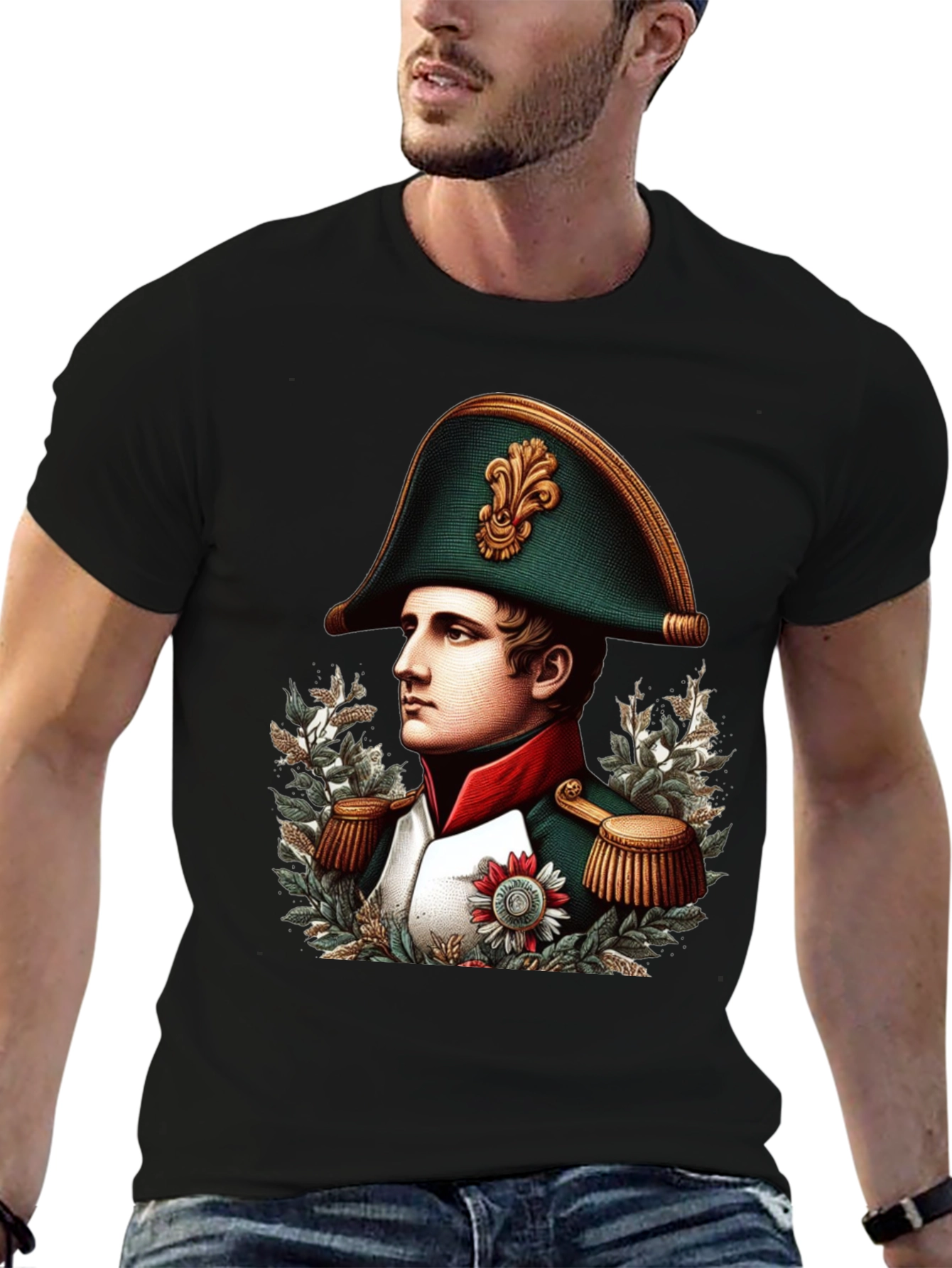 Camiseta Negra Napoleón Bonaparte Diseño Gráfico
