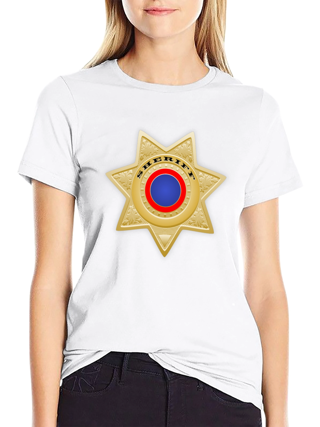 Camiseta Negra con Insignia Sheriff Dorada