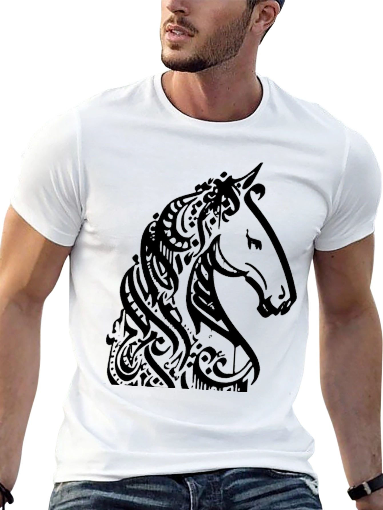 Camiseta Negra Estampado Cabeza de Caballo Tribal