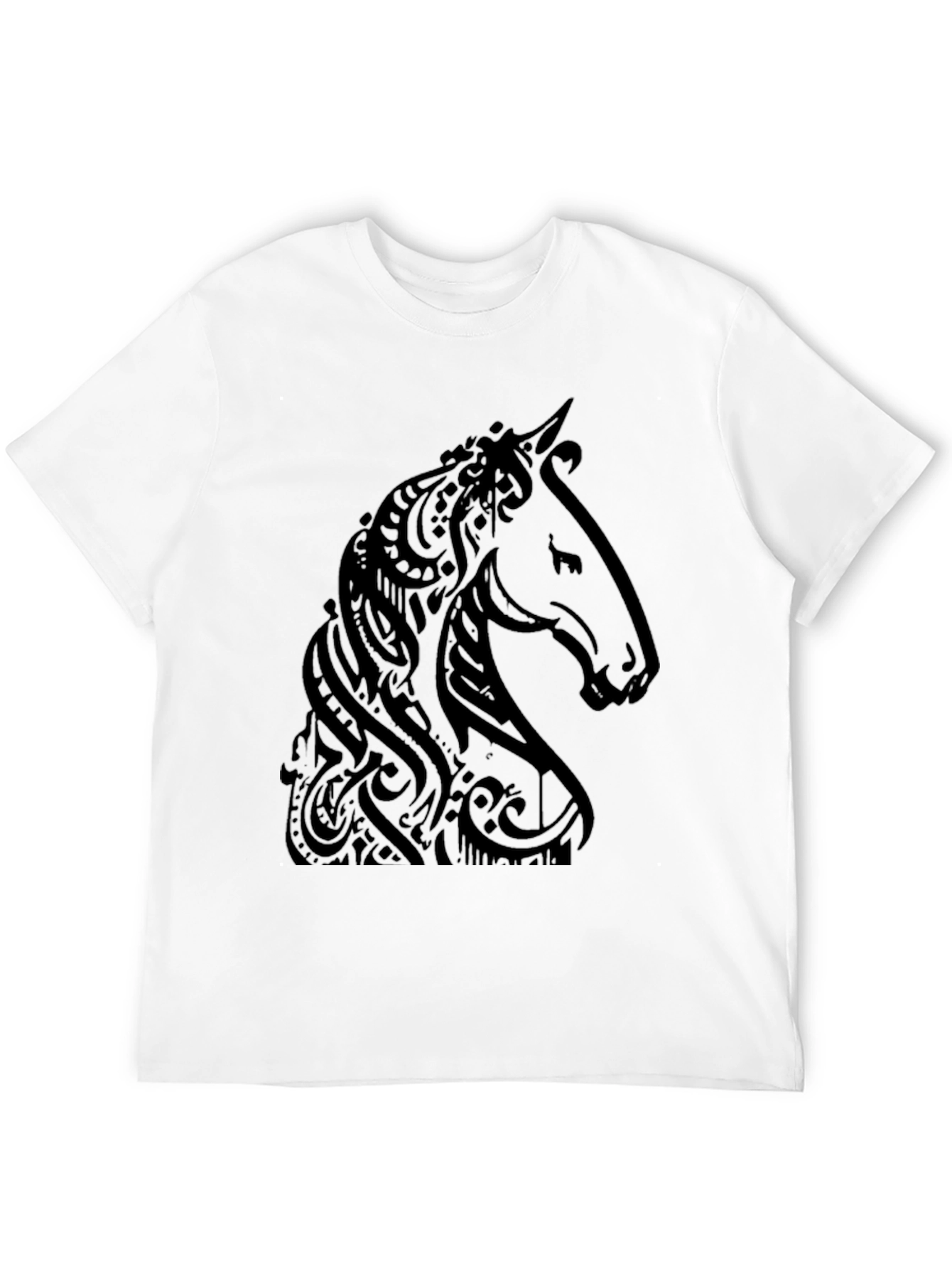 Camiseta Negra Estampado Cabeza de Caballo Tribal