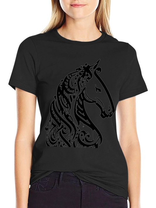 Camiseta Negra Estampado Cabeza de Caballo Tribal