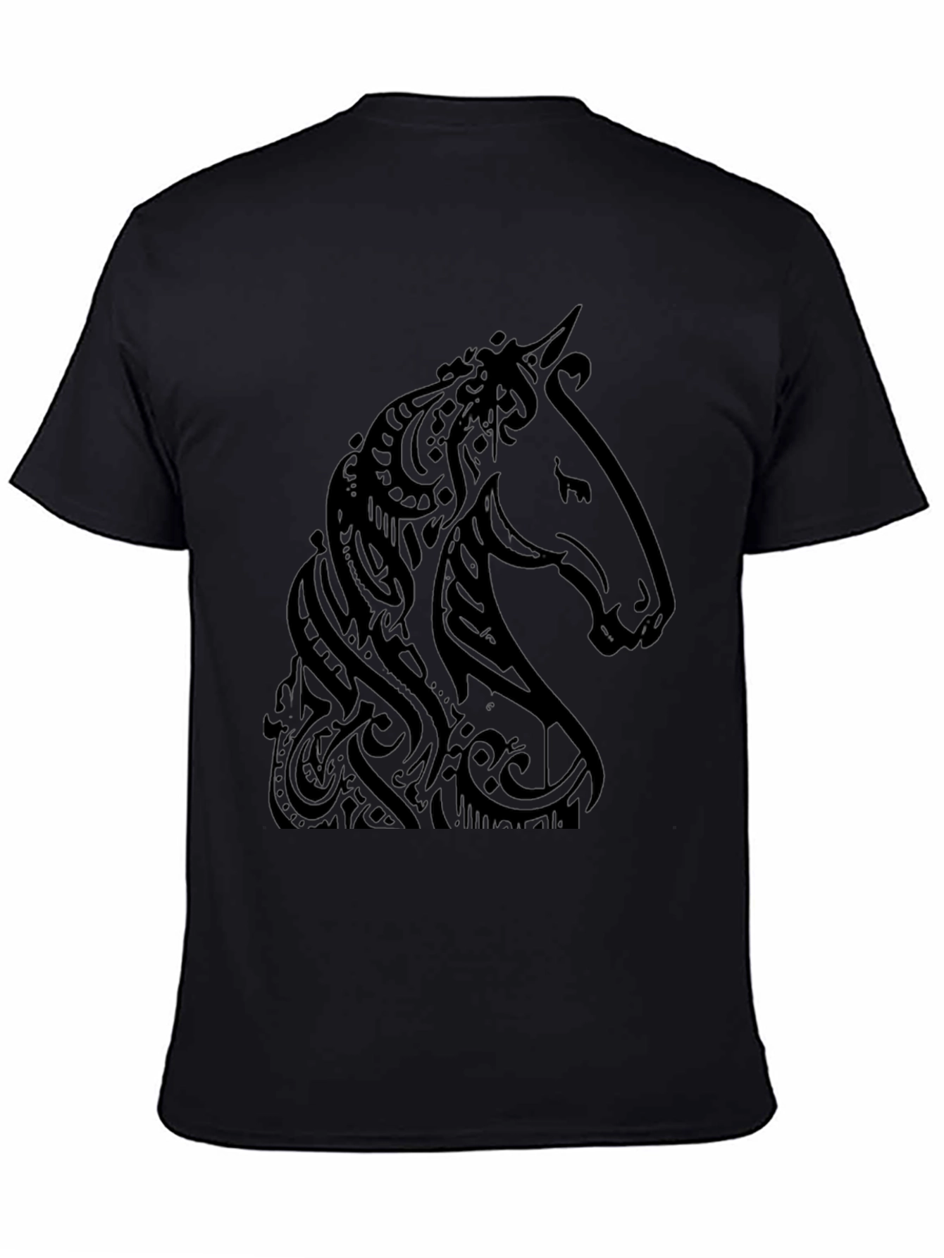 Camiseta Negra Estampado Cabeza de Caballo Tribal
