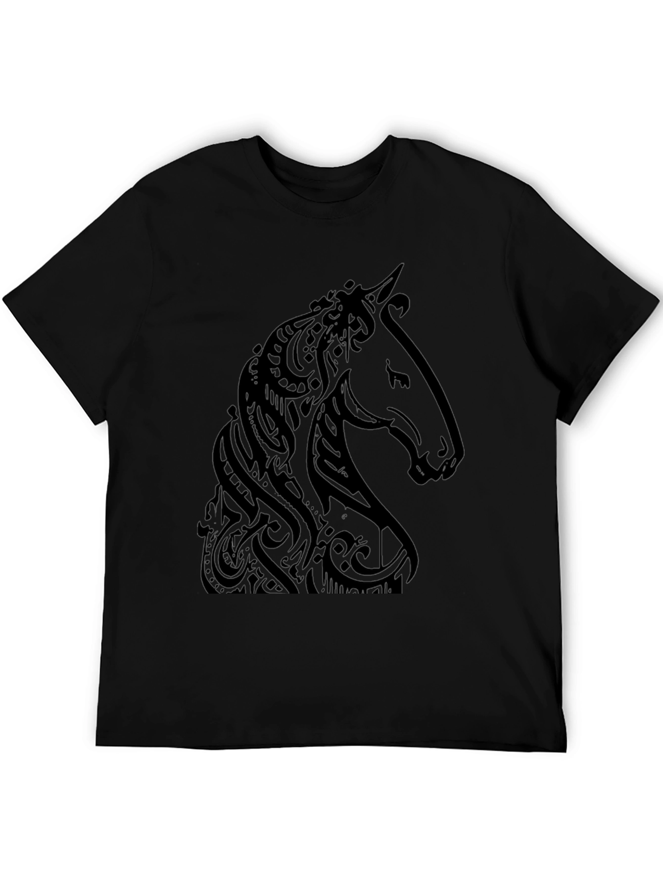 Camiseta Negra Estampado Cabeza de Caballo Tribal