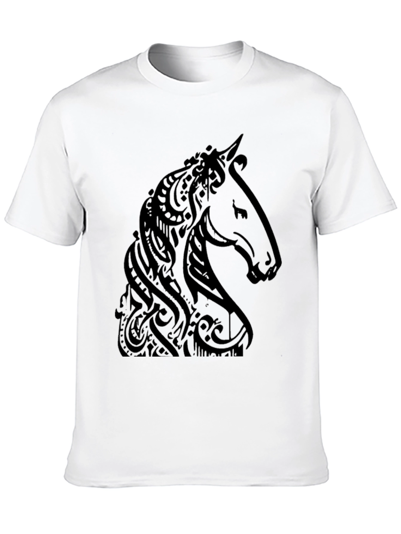 Camiseta Negra Estampado Cabeza de Caballo Tribal