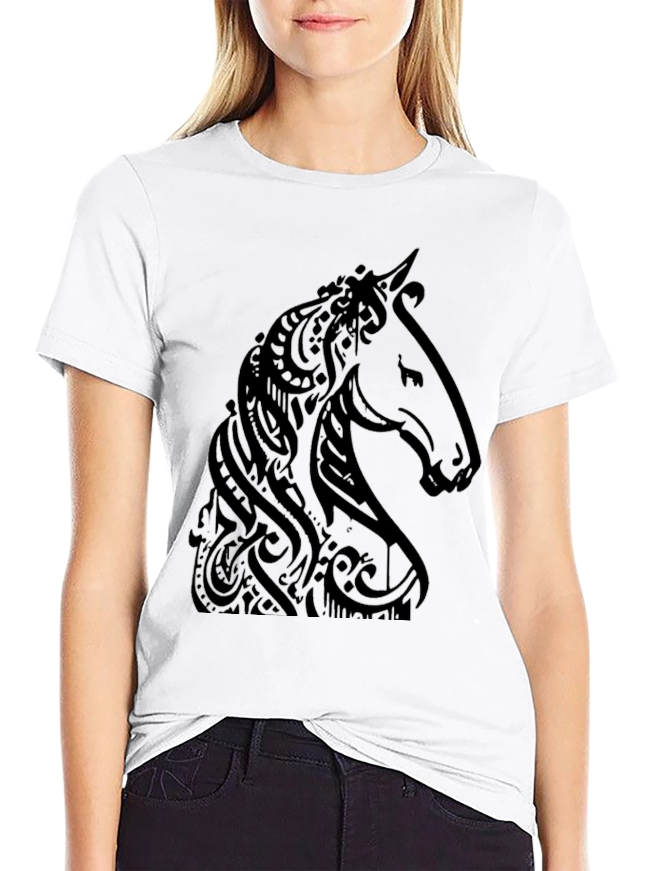 Camiseta Negra Estampado Cabeza de Caballo Tribal