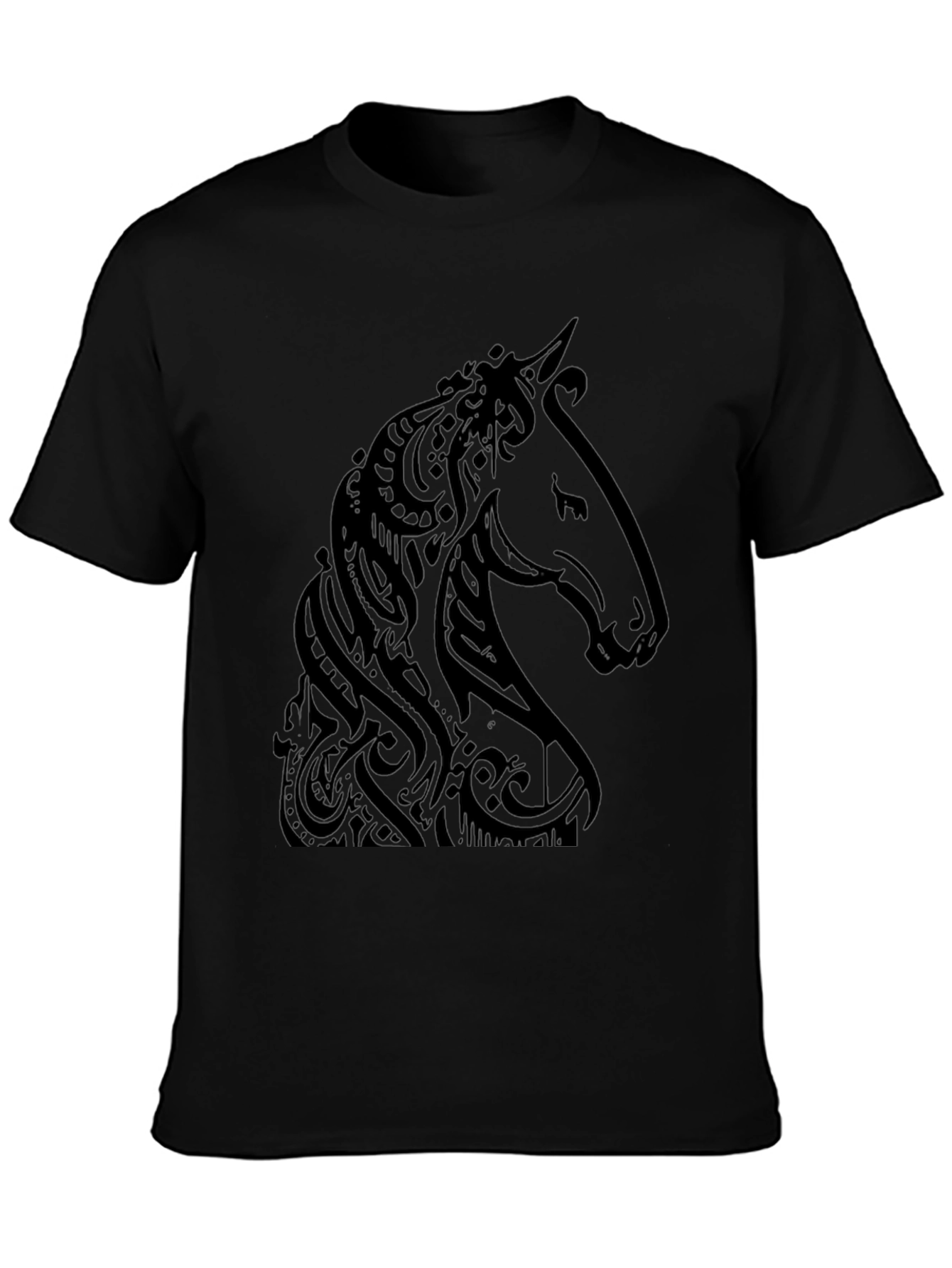 Camiseta Negra Estampado Cabeza de Caballo Tribal