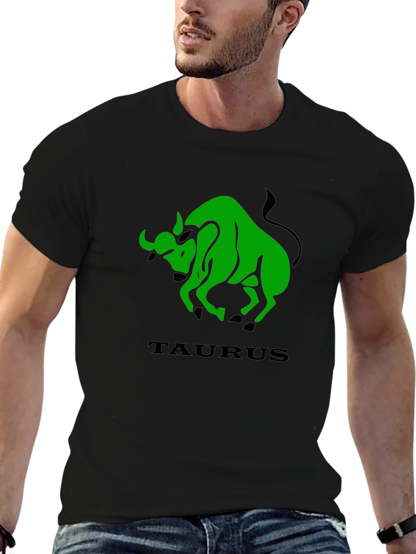 Camiseta Negra con Diseño Tauro Verde