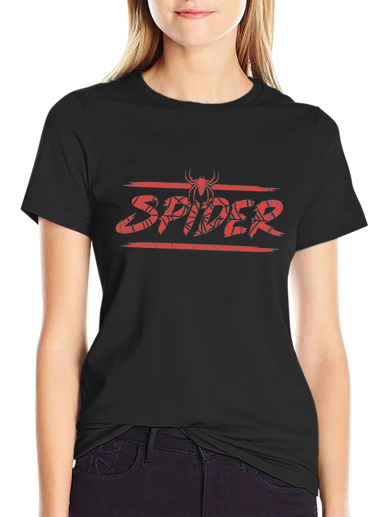Camiseta Negra con Diseño de Araña Roja