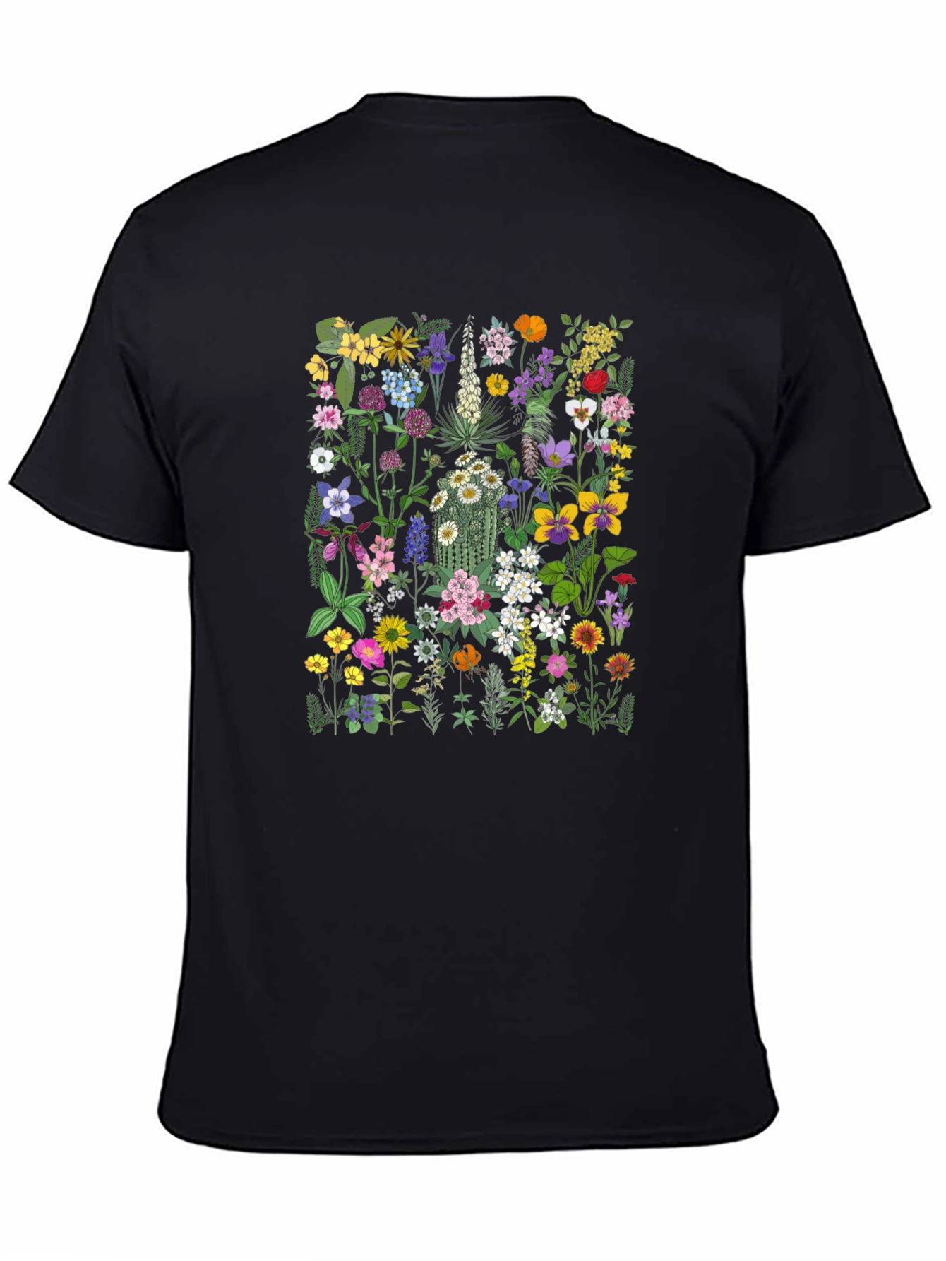 Camiseta Negra con Diseño Floral Único