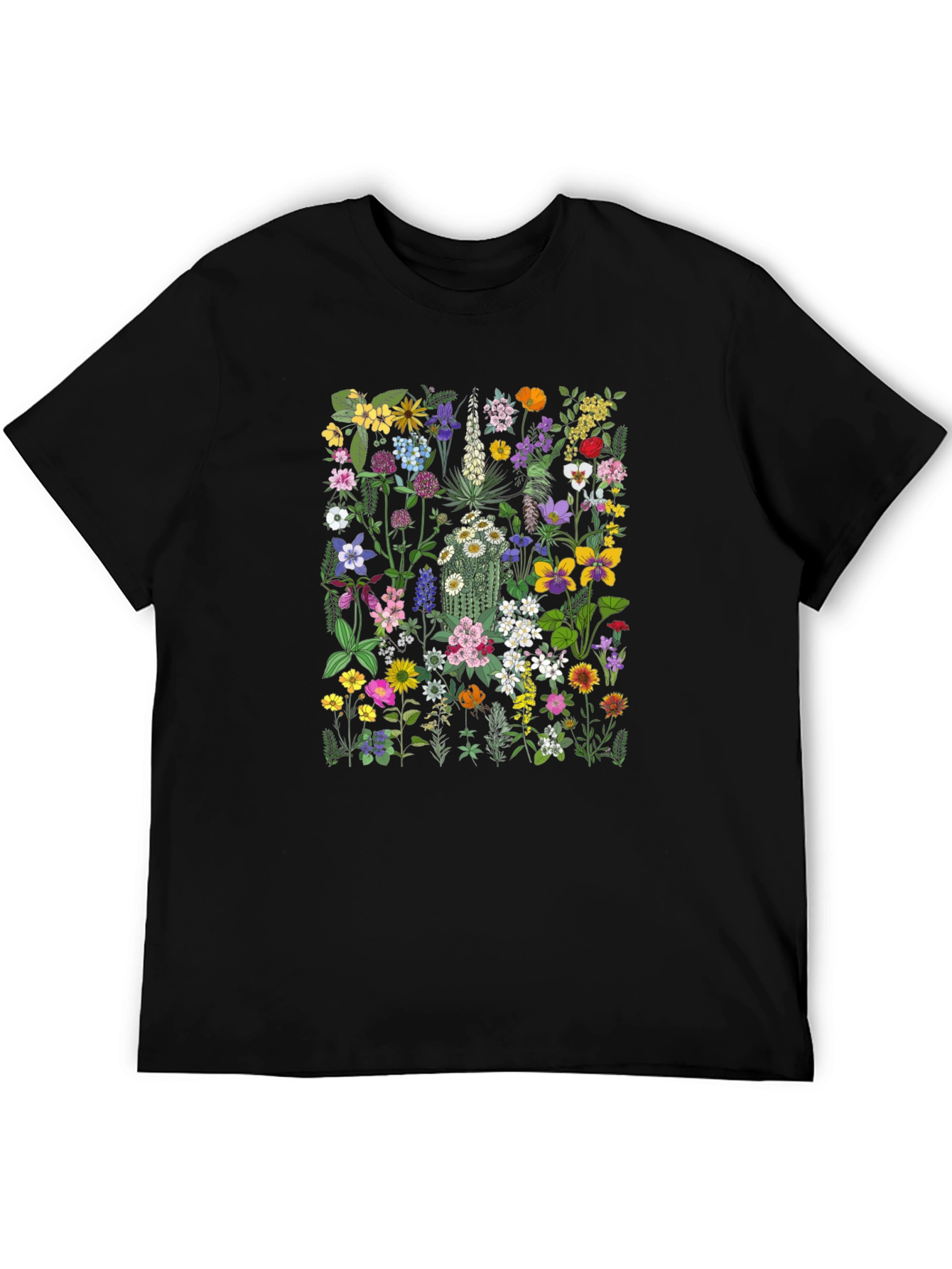 Camiseta Negra con Diseño Floral Único