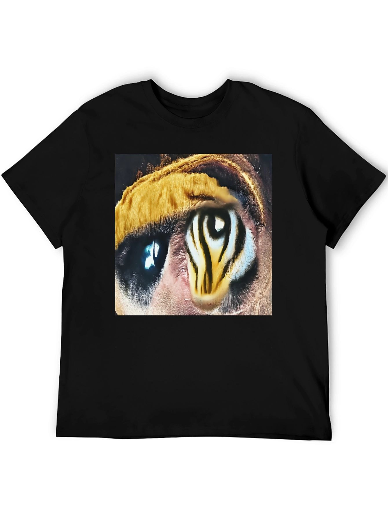 Camiseta Negra con Diseño Ojo de Tigre Abstracto