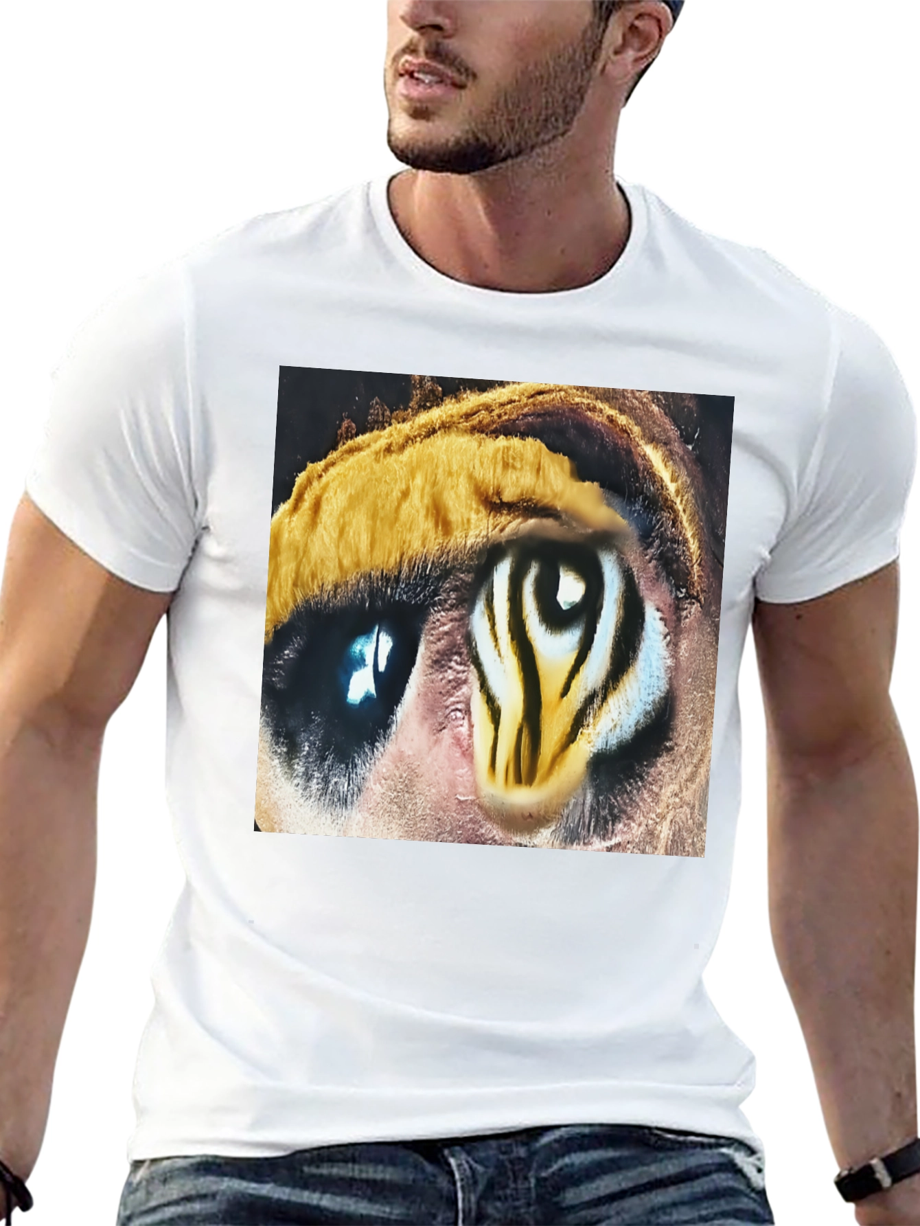 Camiseta Negra con Diseño Ojo de Tigre Abstracto