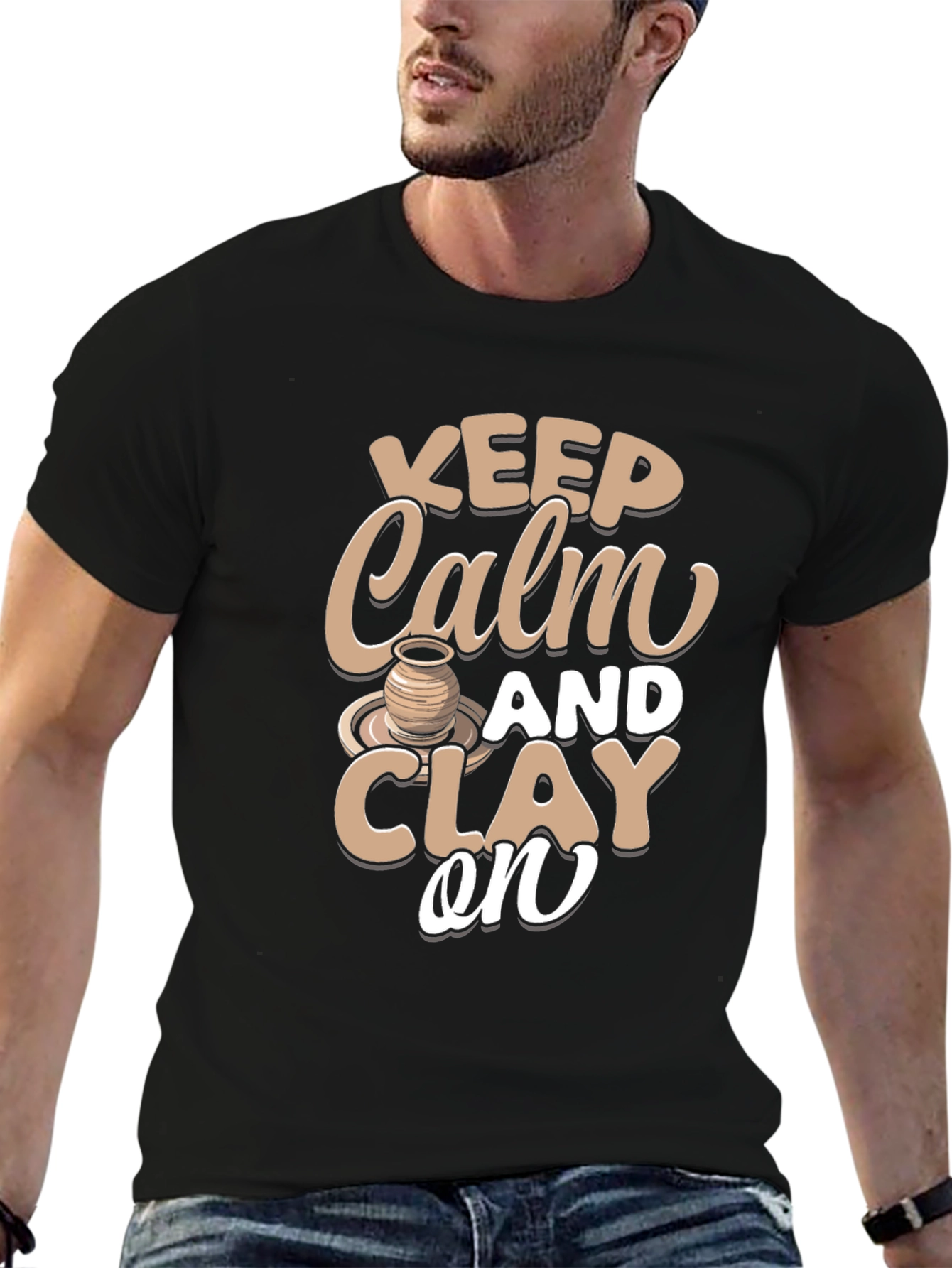 Camiseta Negra Keep Calm and Clay On