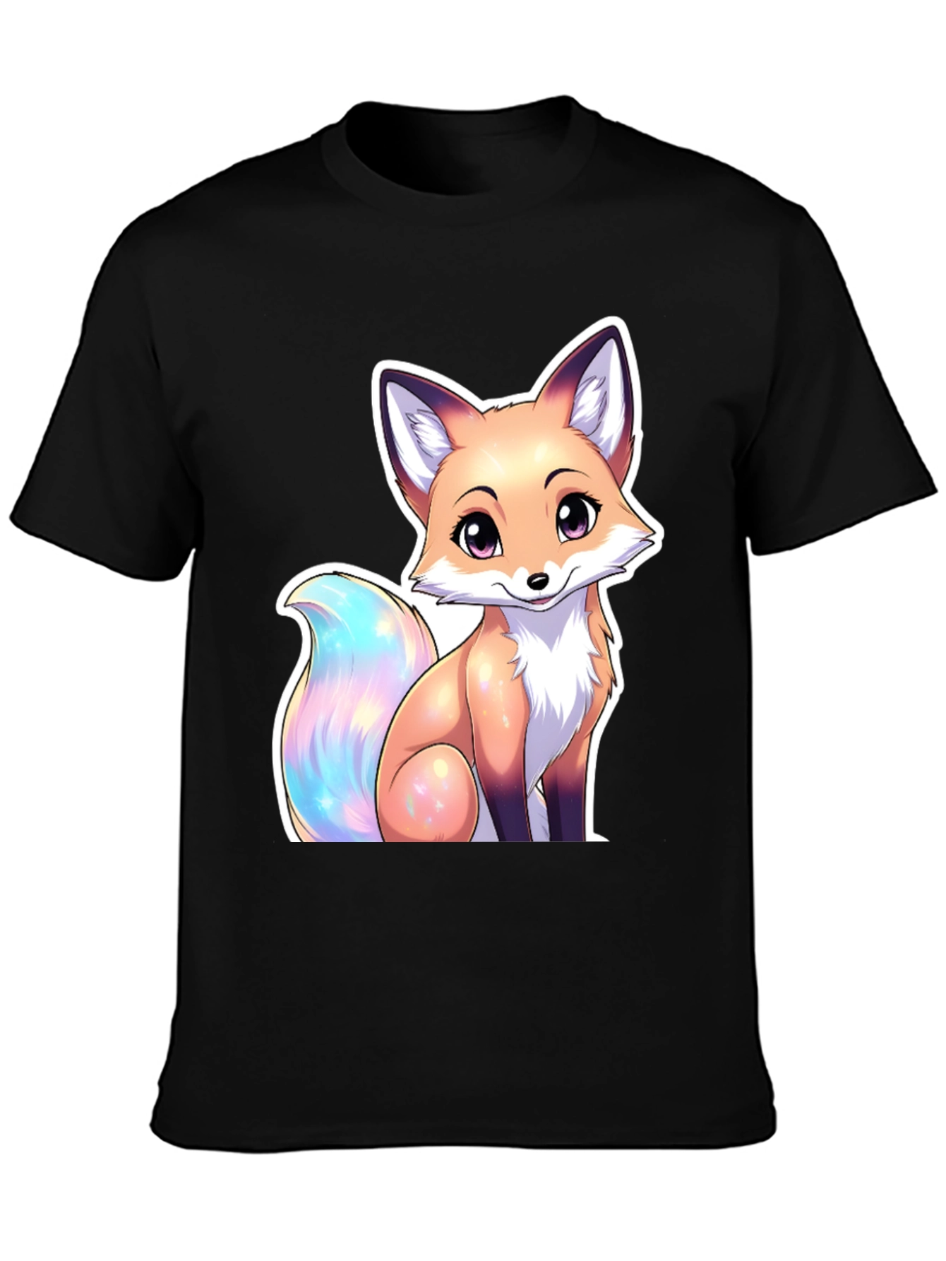 Camiseta Negra con Diseño de Zorro Kawaii