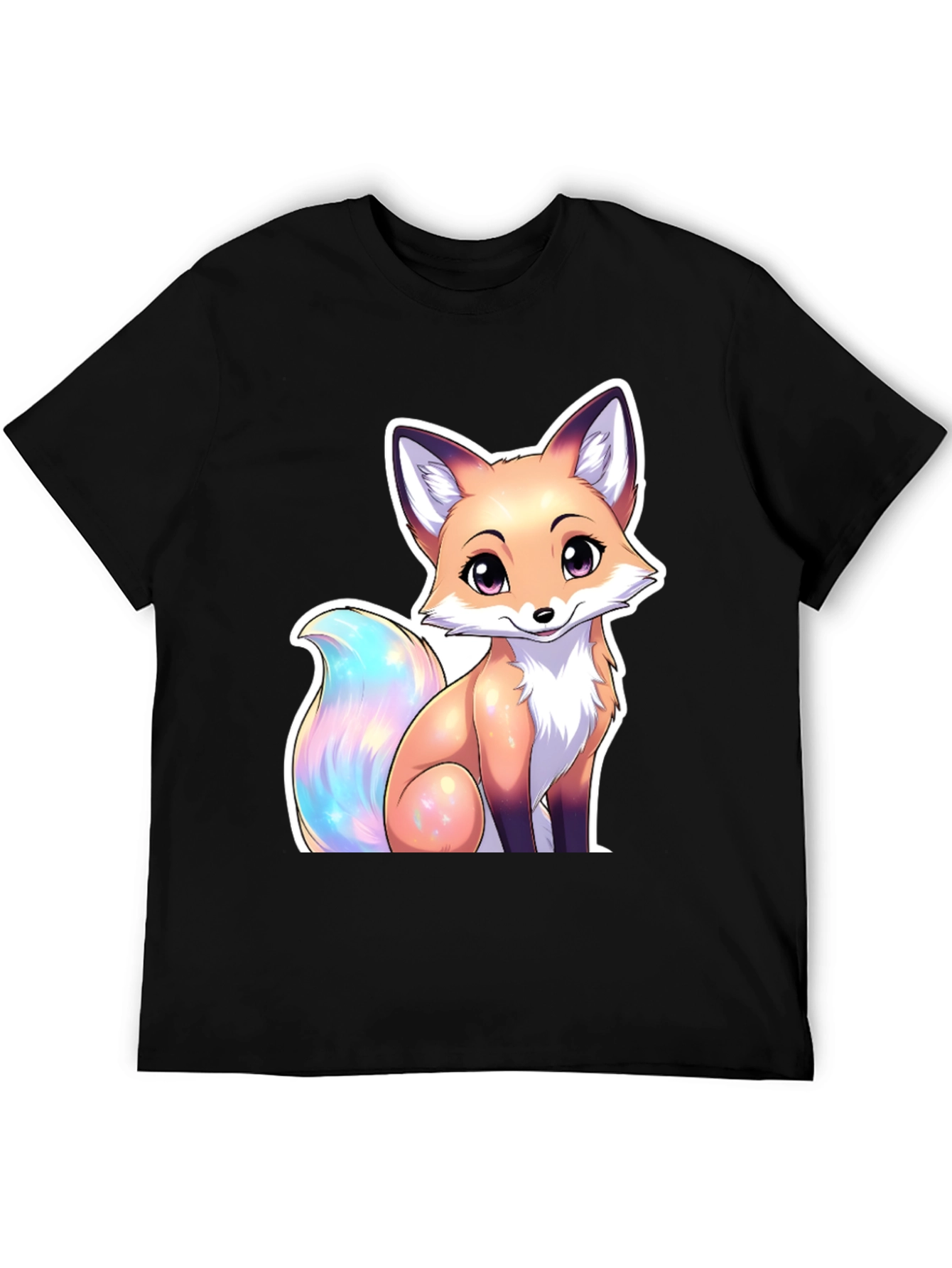 Camiseta Negra con Diseño de Zorro Kawaii